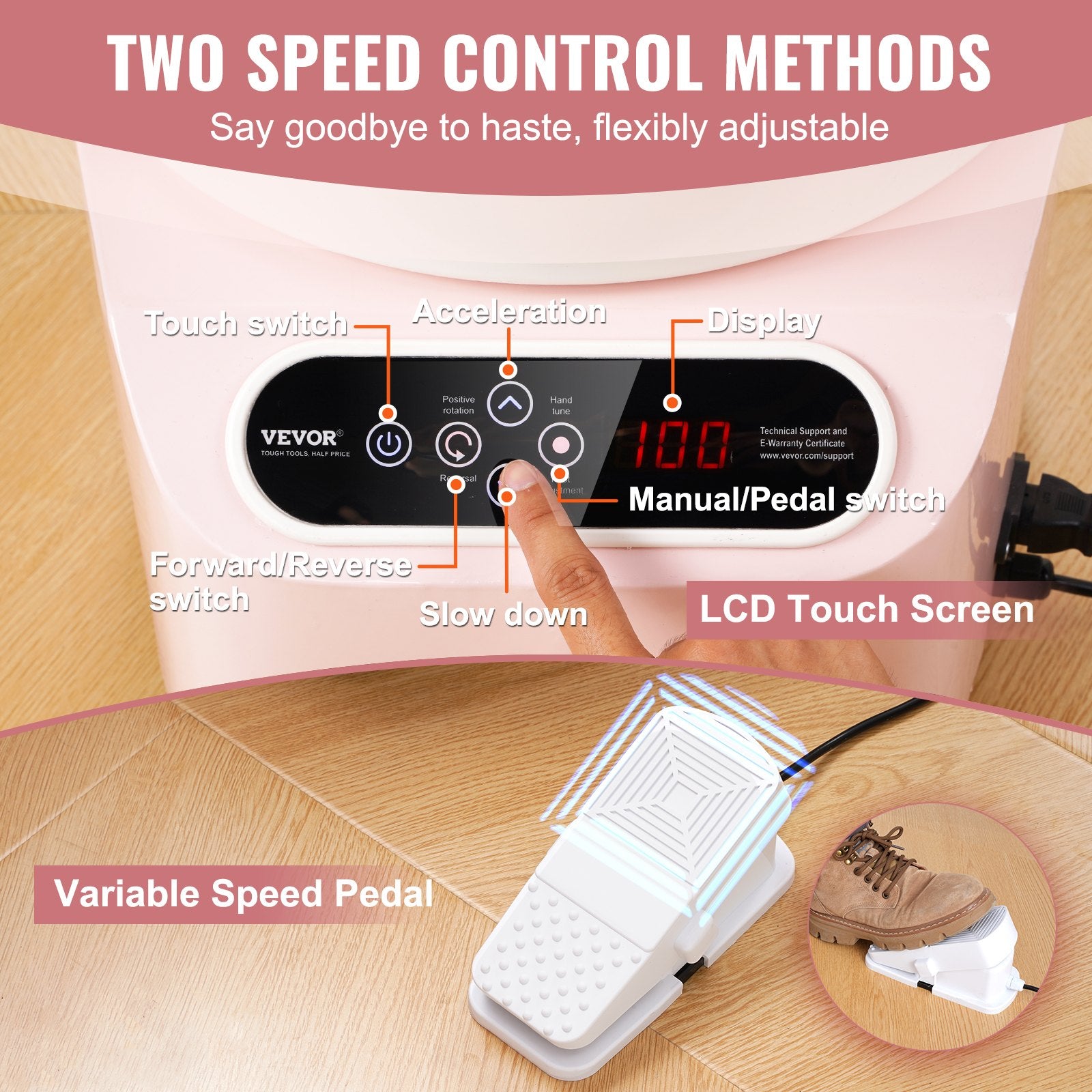 VEVOR Pottery Wheel, 11 inch Pottery Forming Machine, 350W Electric Wheel for Pottery with Foot Pedal and LCD Touch Screen, Direct Drive Ceramic Wheel with Shaping Tools for DIY Art Craft, Pink 4