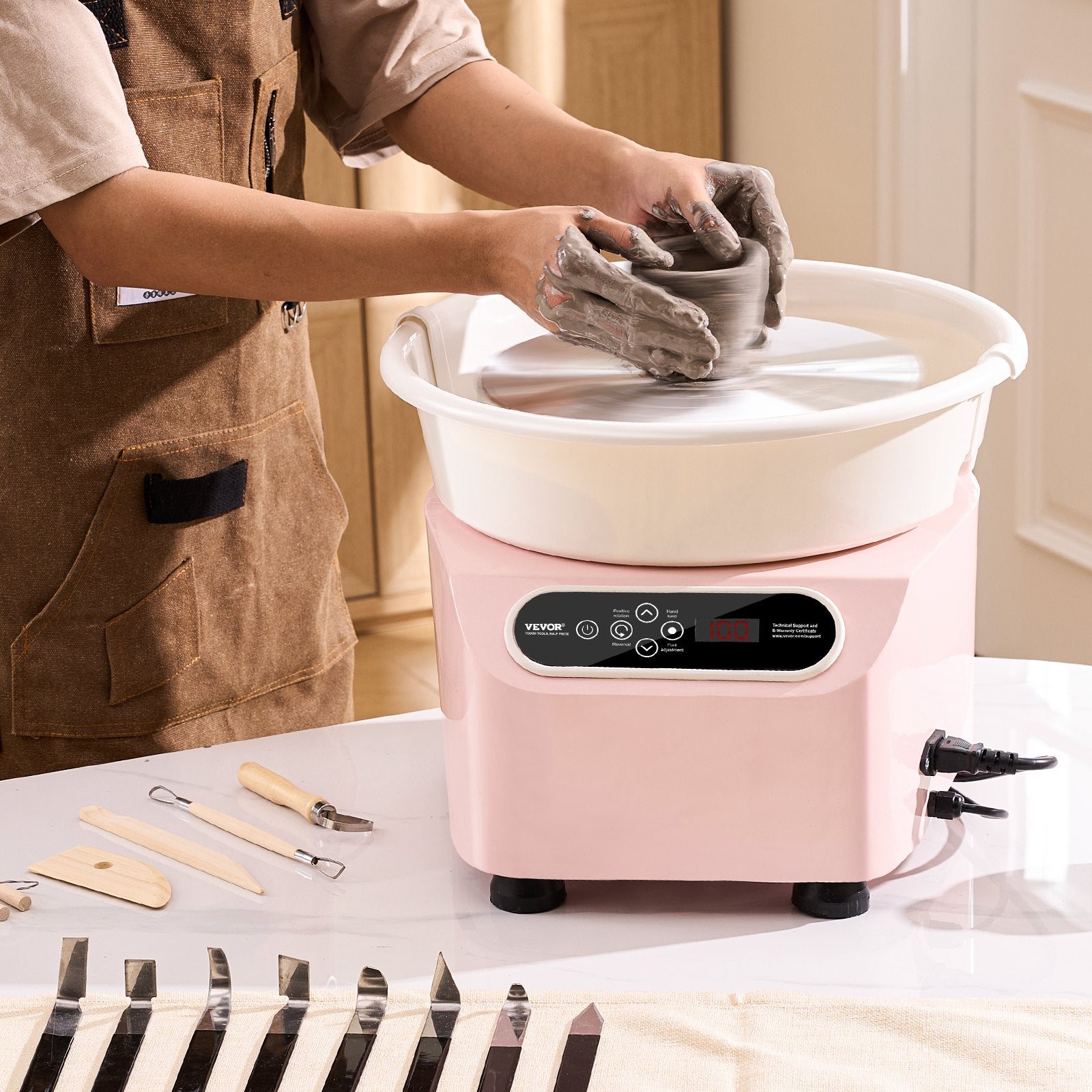 VEVOR Pottery Wheel, 11 inch Pottery Forming Machine, 350W Electric Wheel for Pottery with Foot Pedal and LCD Touch Screen, Direct Drive Ceramic Wheel with Shaping Tools for DIY Art Craft, Pink 8