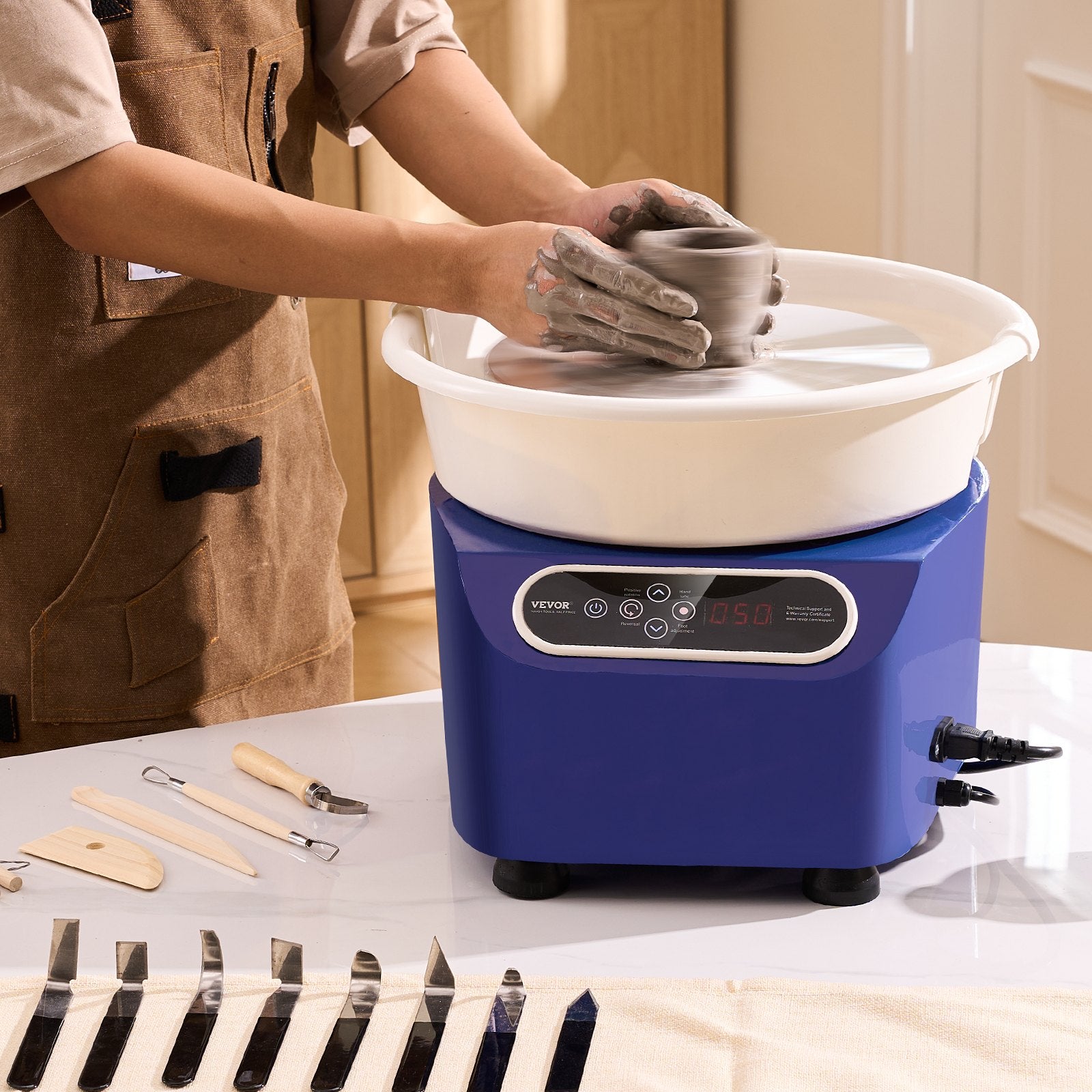 VEVOR Pottery Wheel, 11 inch Pottery Forming Machine, 350W Electric Wheel for Pottery with Foot Pedal and LCD Touch Screen, Direct Drive Ceramic Wheel with Shaping Tools for DIY Art Craft, Blue 8