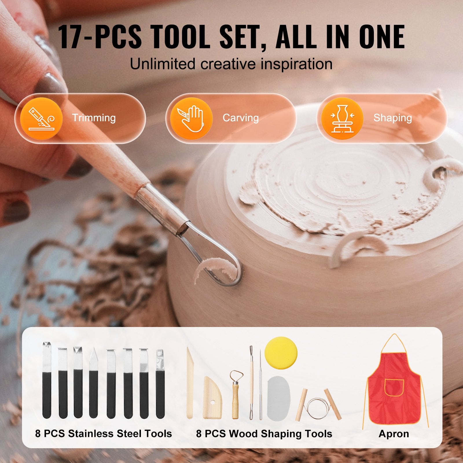 VEVOR Pottery Wheel, 11 inch Pottery Forming Machine, 450W Electric Wheel for Pottery with Foot Pedal and LCD Touch Screen, Direct Drive Ceramic Wheel with Shaping Tools for DIY Art Craft, White 7