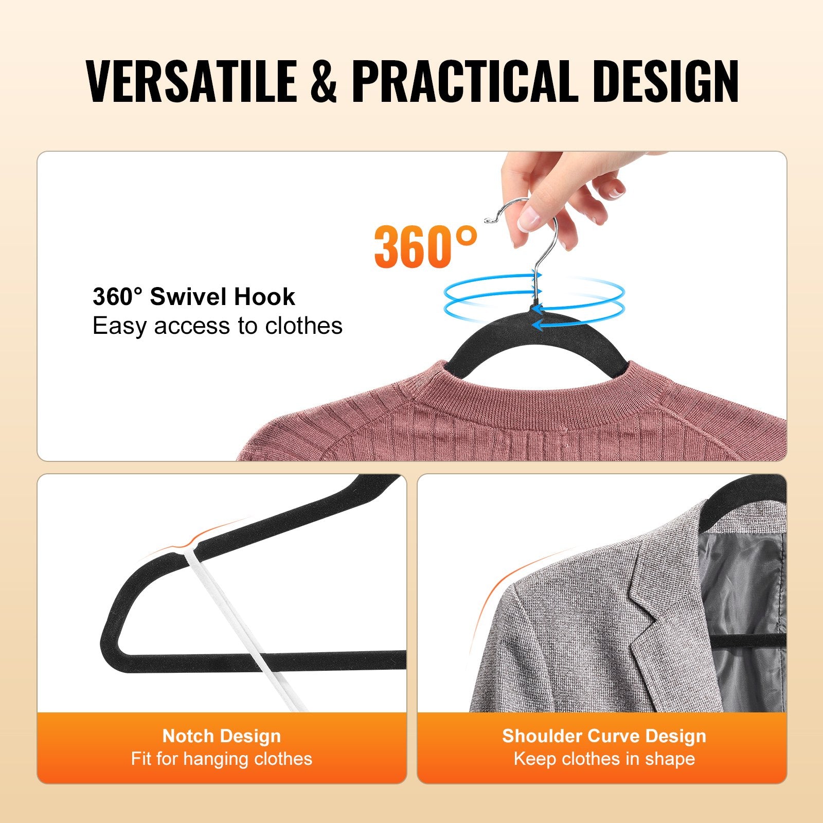 VEVOR Velvet Hangers 50 Pack Black Non-Slip Hangers with 360 Degree Swivel Hook 3