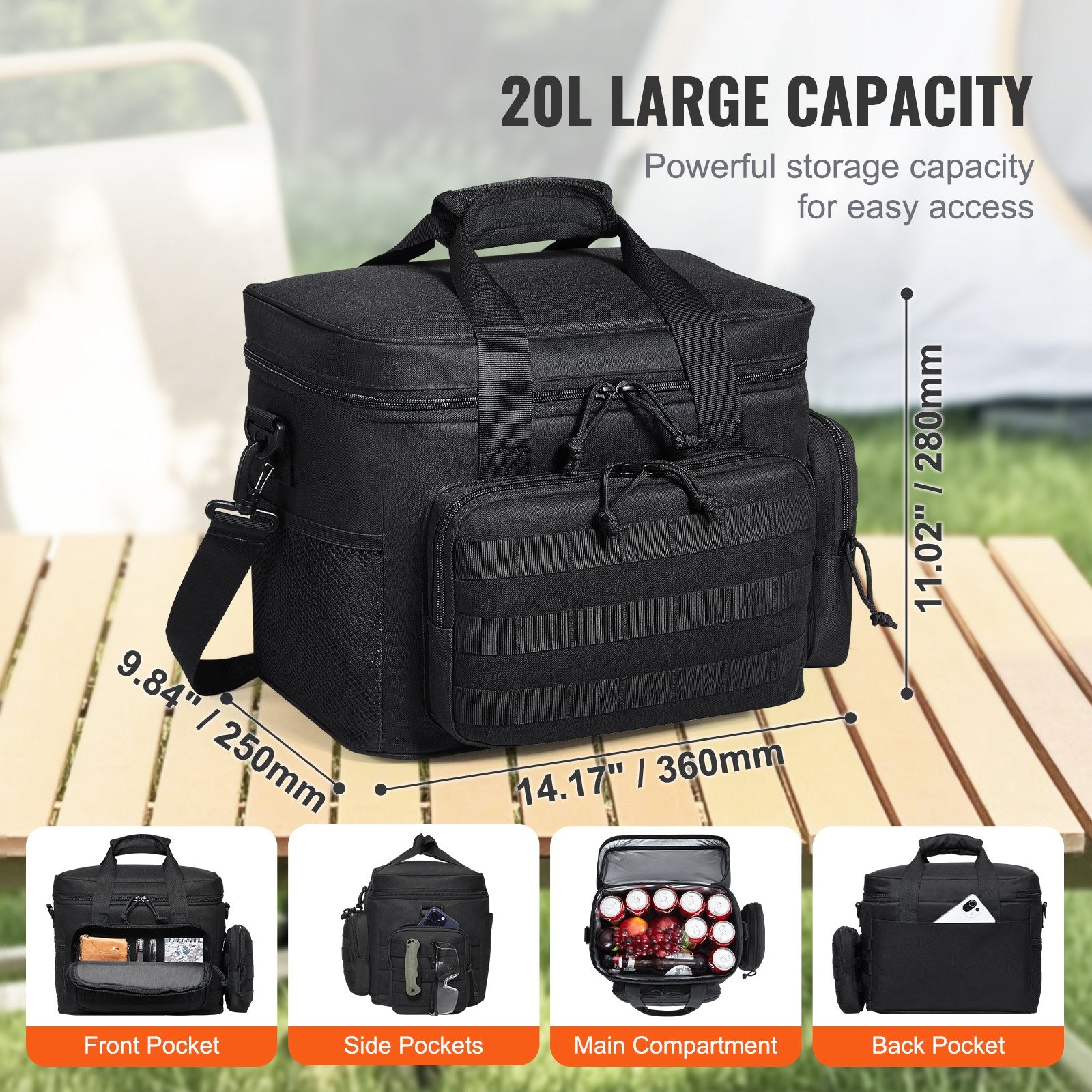 VEVOR Cooler Bag 20L Insulated Lunch Bag Molle Design & Removable Storage Bags 3