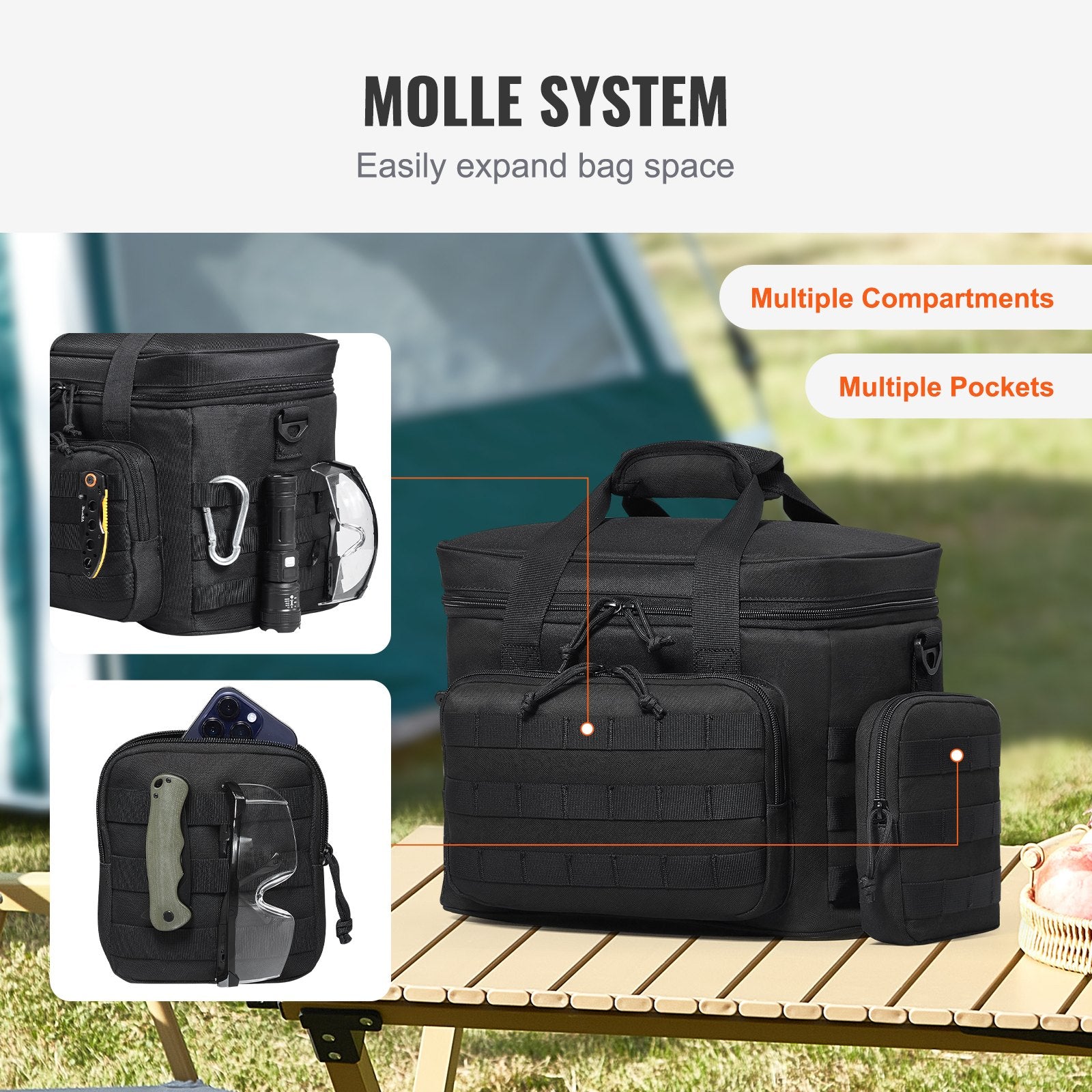 VEVOR Cooler Bag 20L Insulated Lunch Bag Molle Design & Removable Storage Bags 6