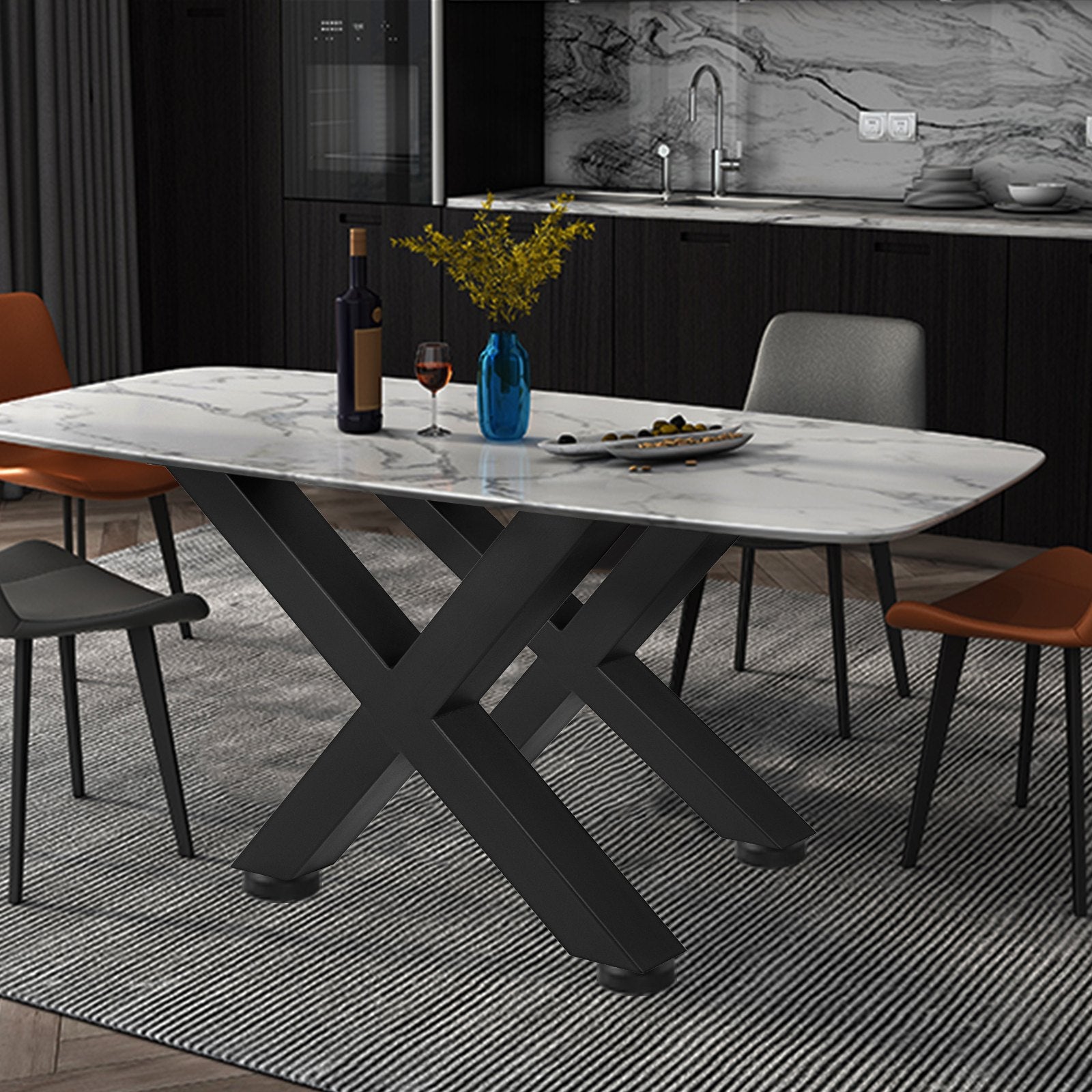 VEVOR Set of 2 Steel Table Legs, 16'Height 15'Wide Dining Table Legs, Heavy Duty 3.1" Square Box Section X Frame Table Legs, 16x15x3.1 Inch Black Color Industrial Country Style Metal Dining Legs 9