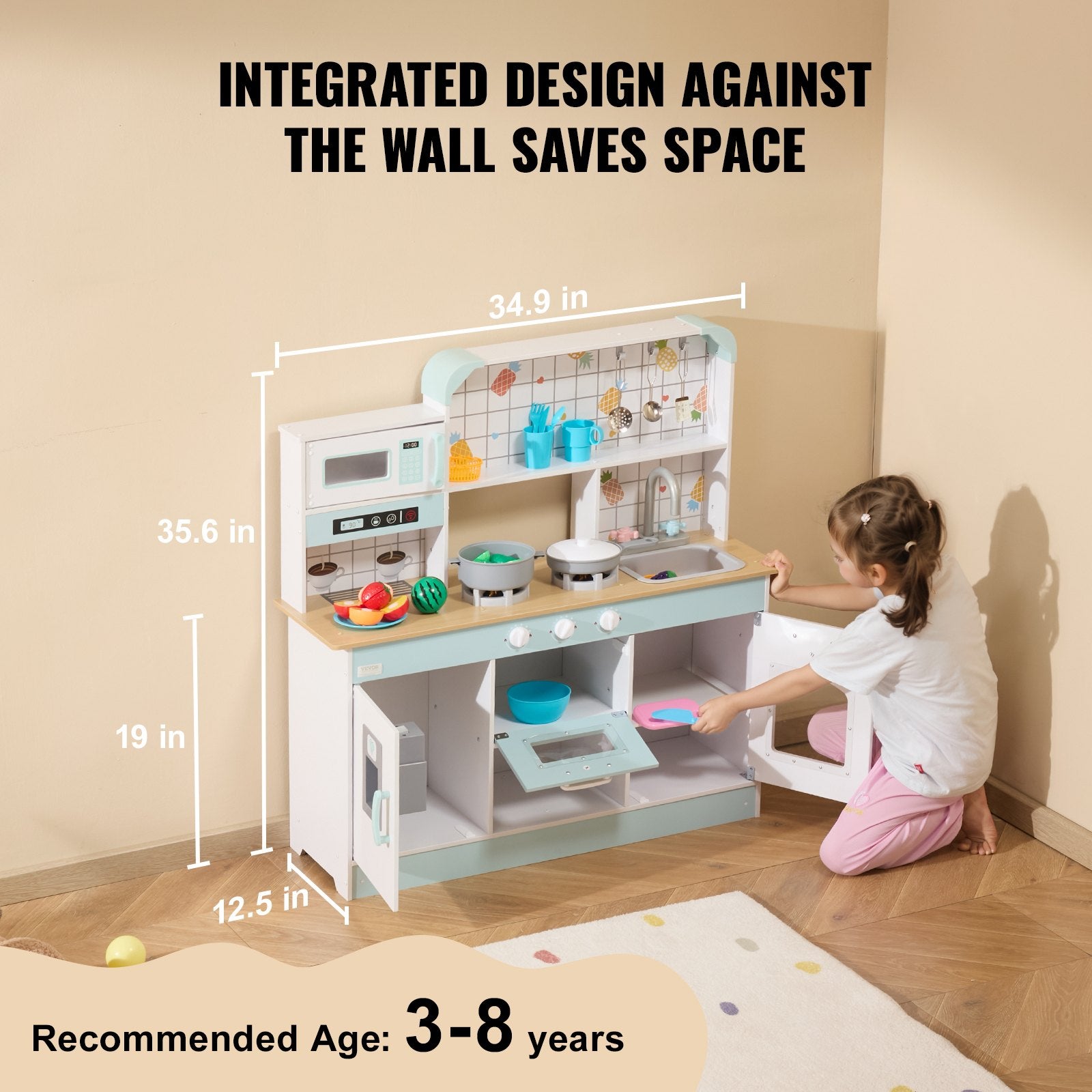 VEVOR Kitchen Playset Kids Pretend Cooking Play Toy 24 Piece Accessories White 3
