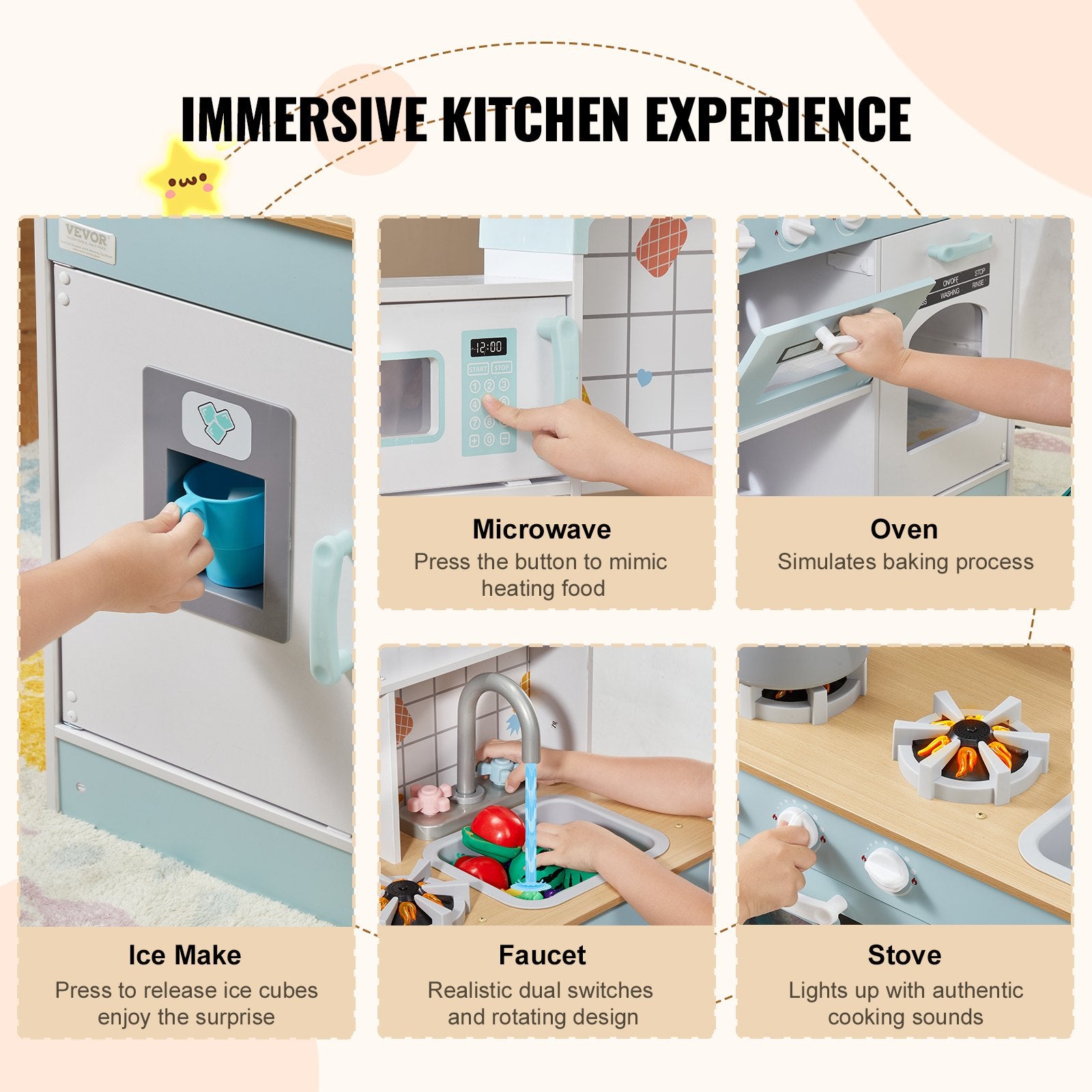 VEVOR Kitchen Playset Kids Pretend Cooking Play Toy 24 Piece Accessories White 5