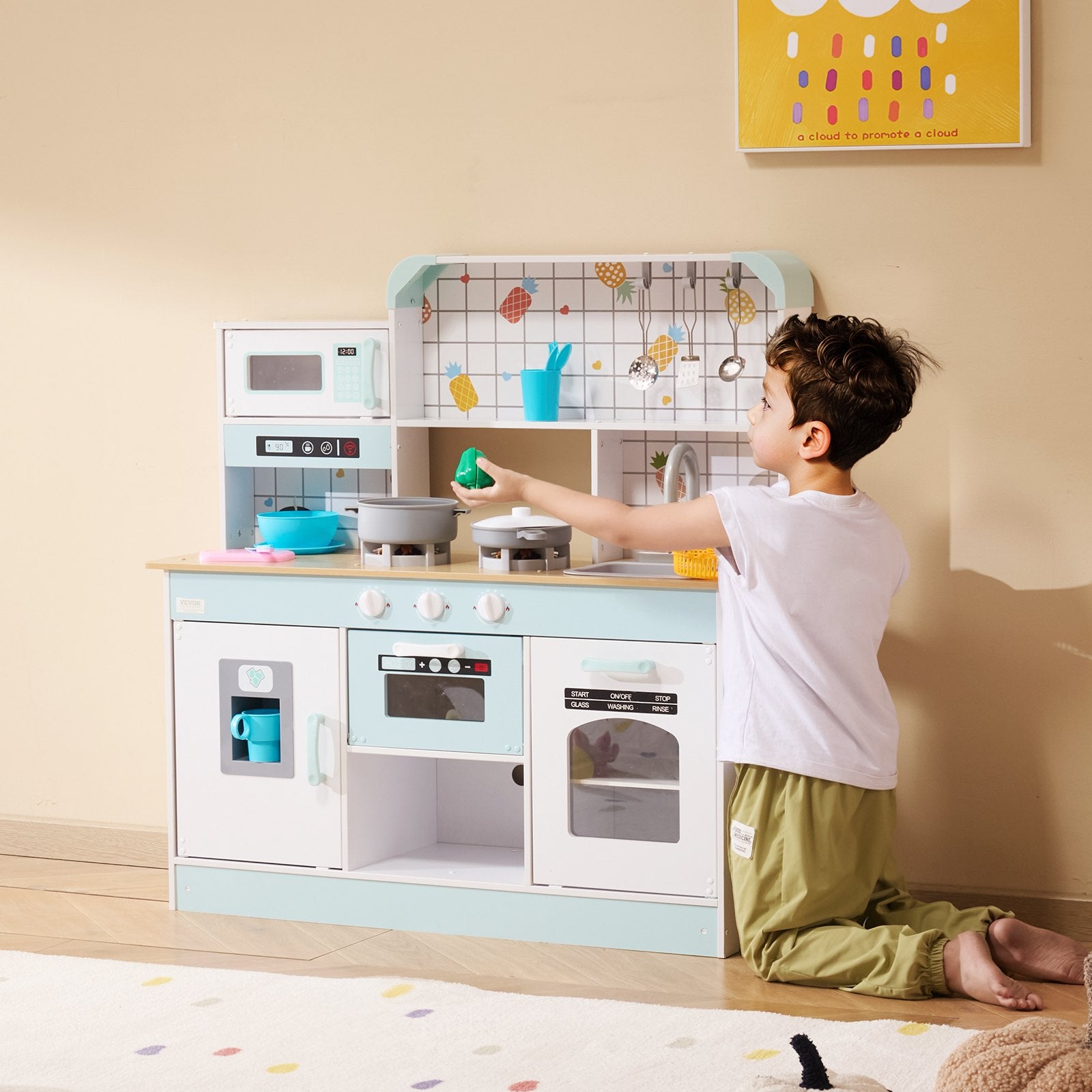 VEVOR Kitchen Playset Kids Pretend Cooking Play Toy 24 Piece Accessories White 8