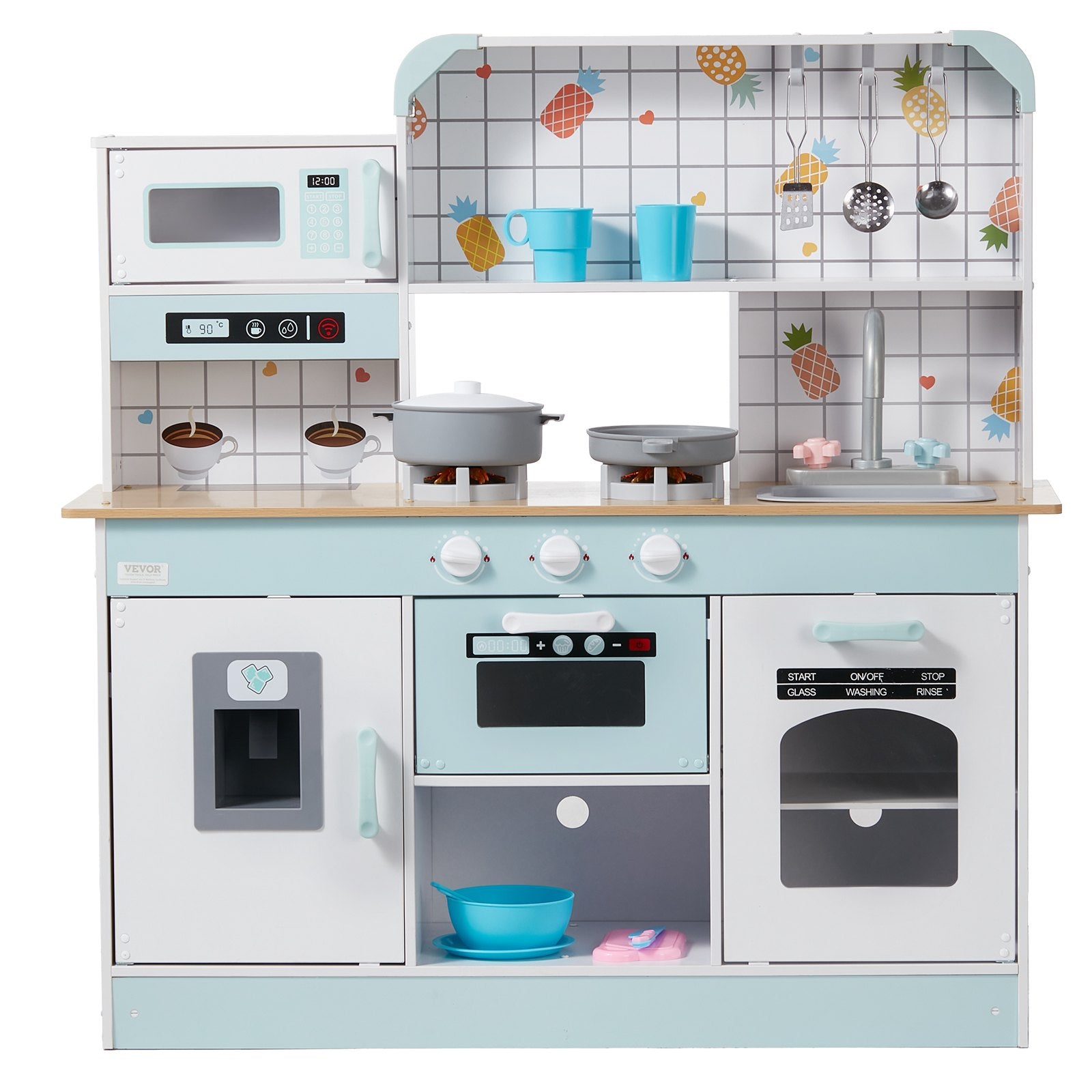 VEVOR Kitchen Playset Kids Pretend Cooking Play Toy 24 Piece Accessories White 11