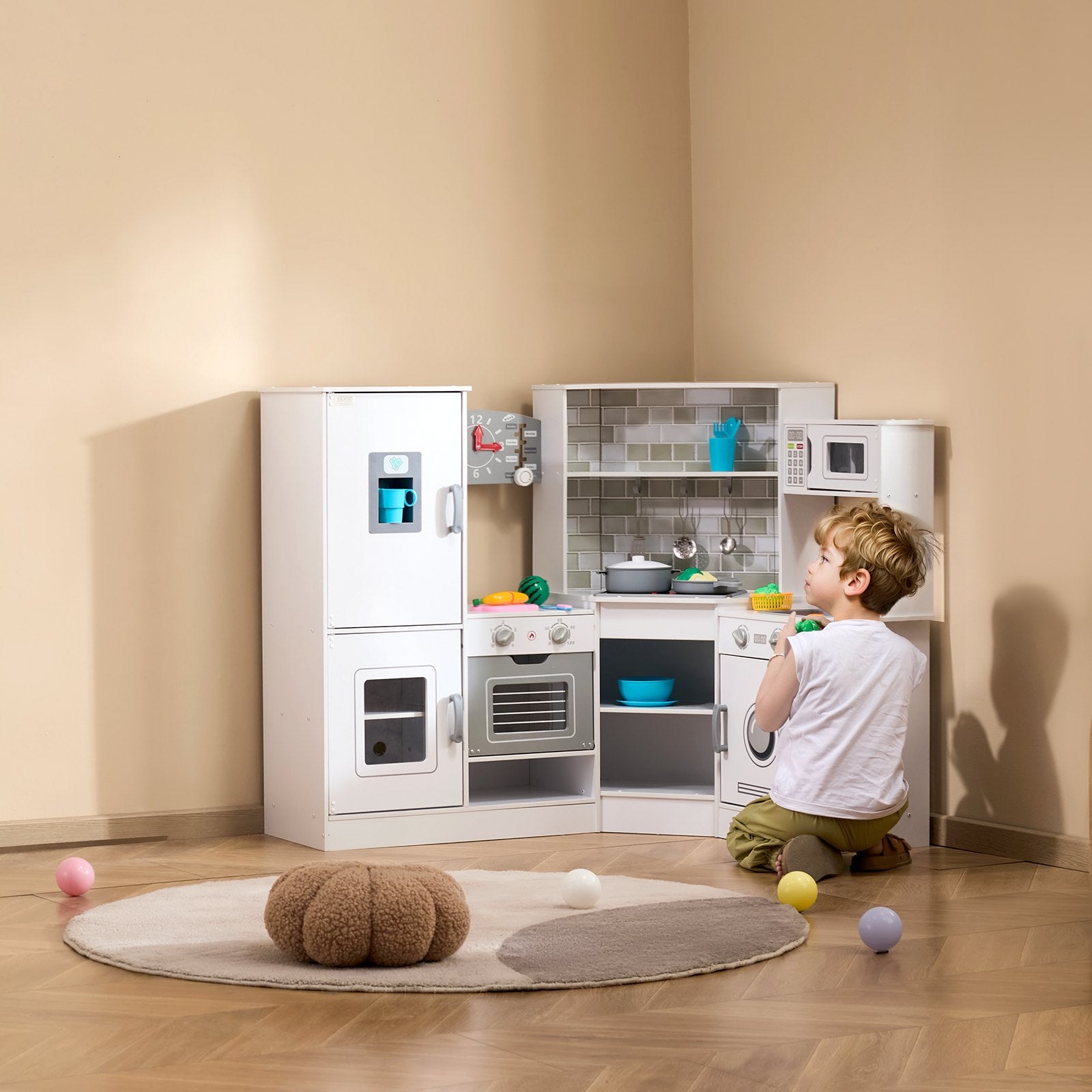 VEVOR Kitchen Playset Kids Pretend Cooking Play Toy 24 Piece Accessories White 8