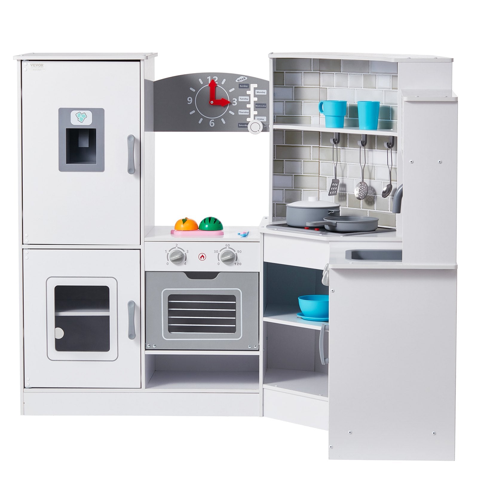 VEVOR Kitchen Playset Kids Pretend Cooking Play Toy 24 Piece Accessories White 10