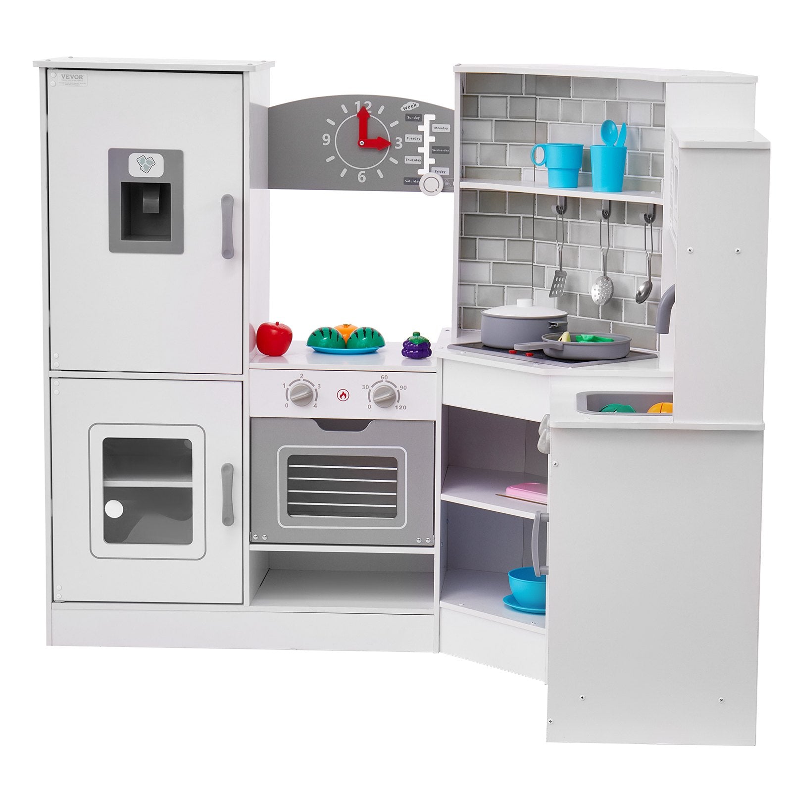 VEVOR Kitchen Playset Kids Pretend Cooking Play Toy 24 Piece Accessories White 11