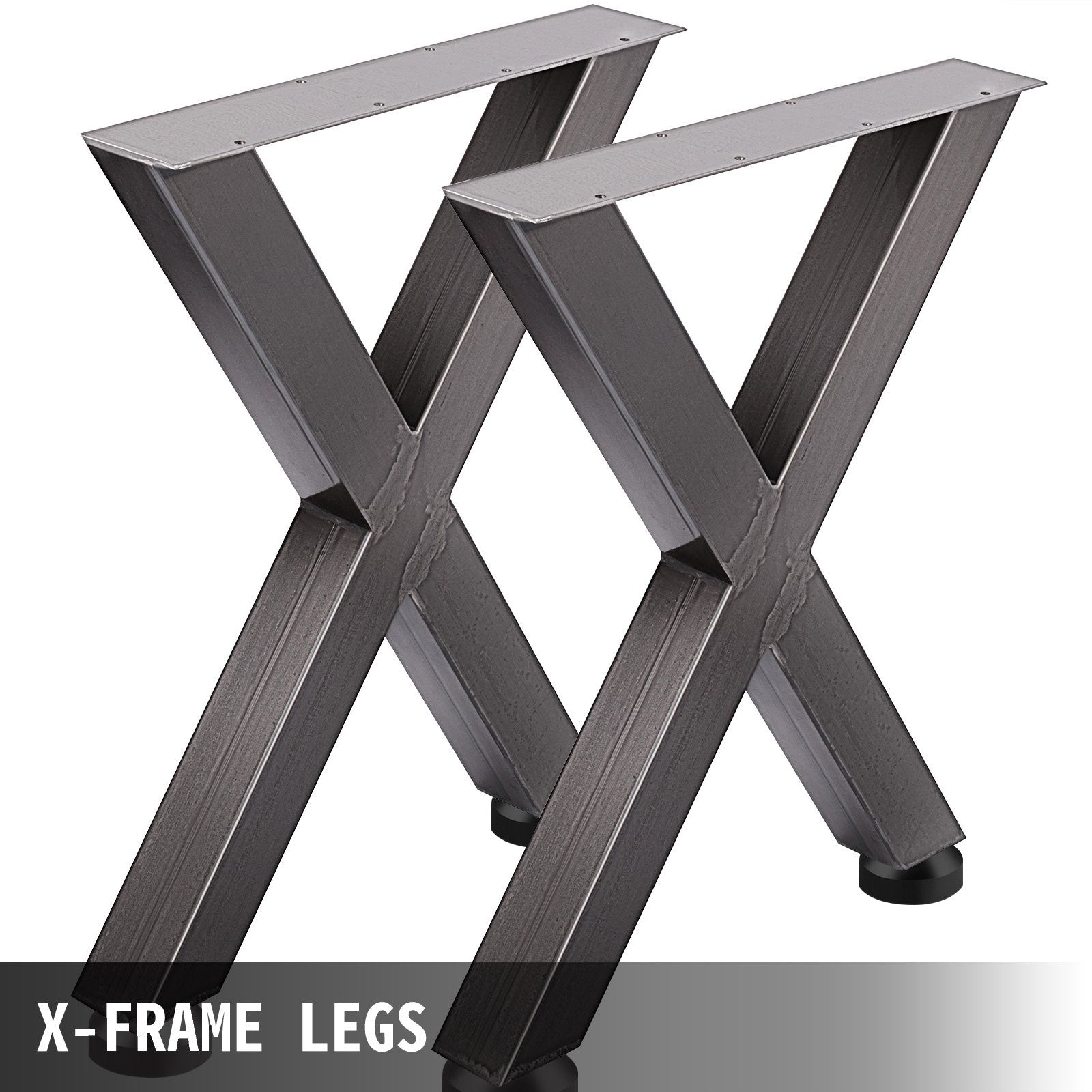 VEVOR Set of 2 Steel Table Legs, 28'Height 24'Wide Dining Table Legs, Heavy Duty 3.1" Square Box Section X Frame Table Legs, 28x24x3.1 Inch Original Color Industrial Country Style Metal Dining Legs 4