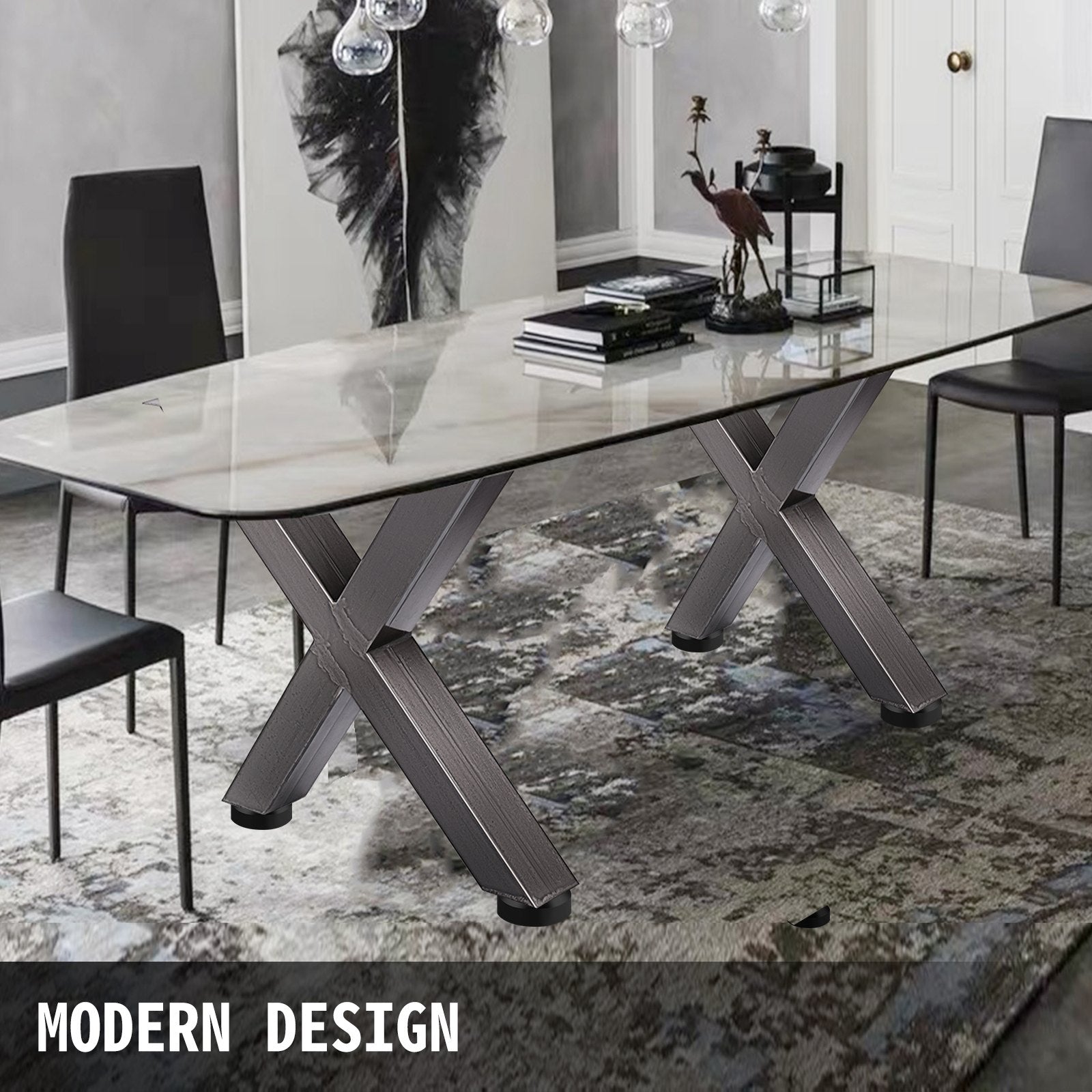 VEVOR Set of 2 Steel Table Legs, 28'Height 24'Wide Dining Table Legs, Heavy Duty 3.1" Square Box Section X Frame Table Legs, 28x24x3.1 Inch Original Color Industrial Country Style Metal Dining Legs 6