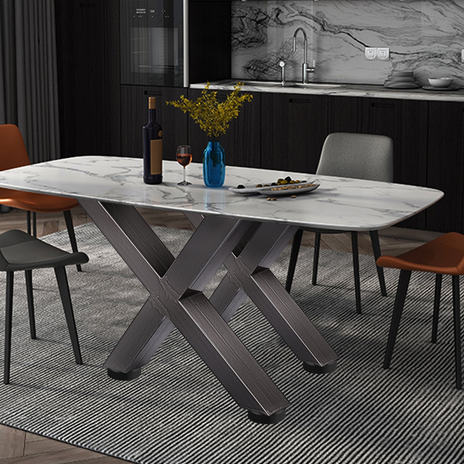 VEVOR Set of 2 Steel Table Legs, 28'Height 24'Wide Dining Table Legs, Heavy Duty 3.1" Square Box Section X Frame Table Legs, 28x24x3.1 Inch Original Color Industrial Country Style Metal Dining Legs 9