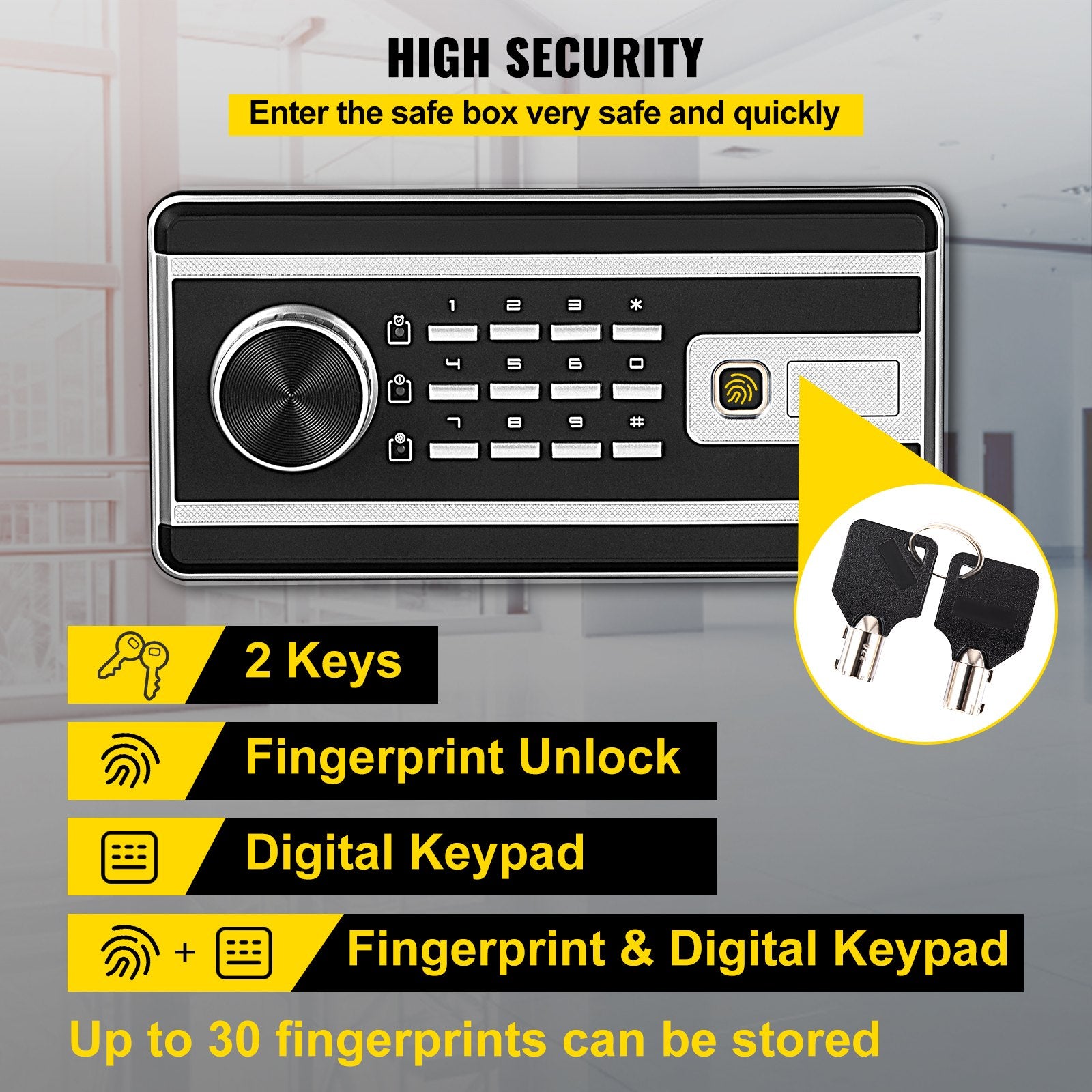 VEVOR Safe Box, 1.7 CU.FT Fingerprint Safe Box for Money with 2 Keys & Digital Keypad, Q235 Steel Safe Box for Storing Cash, Jewelry, Pistols, Documents, Watches in Home & Office & Hotel 3