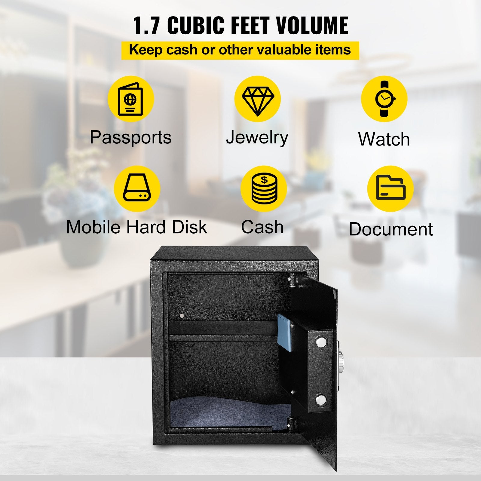 VEVOR Safe Box, 1.7 CU.FT Fingerprint Safe Box for Money with 2 Keys & Digital Keypad, Q235 Steel Safe Box for Storing Cash, Jewelry, Pistols, Documents, Watches in Home & Office & Hotel 5
