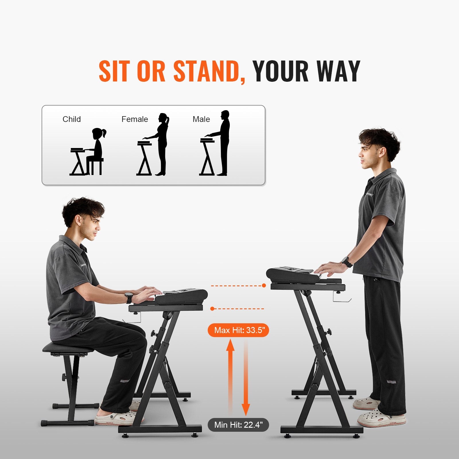 VEVOR Piano Keyboard Stand and Bench Set, Z Style, Heavy-Duty Digital Piano Music Stand and Seat, 250 lbs Capacity with Adjustable Piano Bench Width Height Wheels, Fits for 54-88 Key Electric Pianos 4