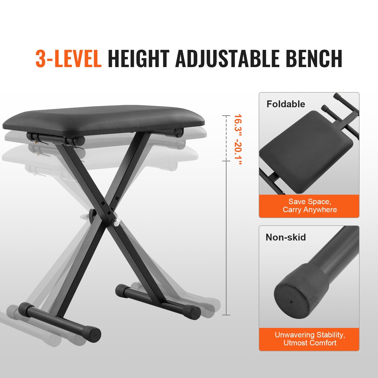 VEVOR Piano Keyboard Stand and Bench Set, Z Style, Heavy-Duty Digital Piano Music Stand and Seat, 250 lbs Capacity with Adjustable Piano Bench Width Height Wheels, Fits for 54-88 Key Electric Pianos 5