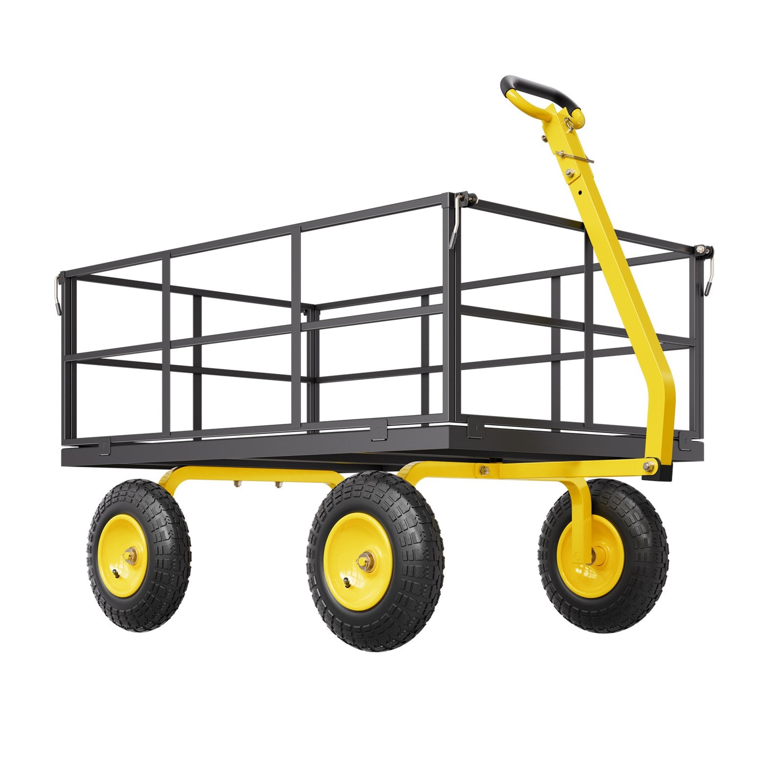 VEVOR 1400 Lbs Steel Garden Cart, Heavy Duty Pullable Garden Wagon Yard Cart, 2 in 1 Outdoor Metal Utility Wagon Yard Trailer with 13" All Terrain Tires, Mesh Removable Sides and 180°Rotating Handle 9