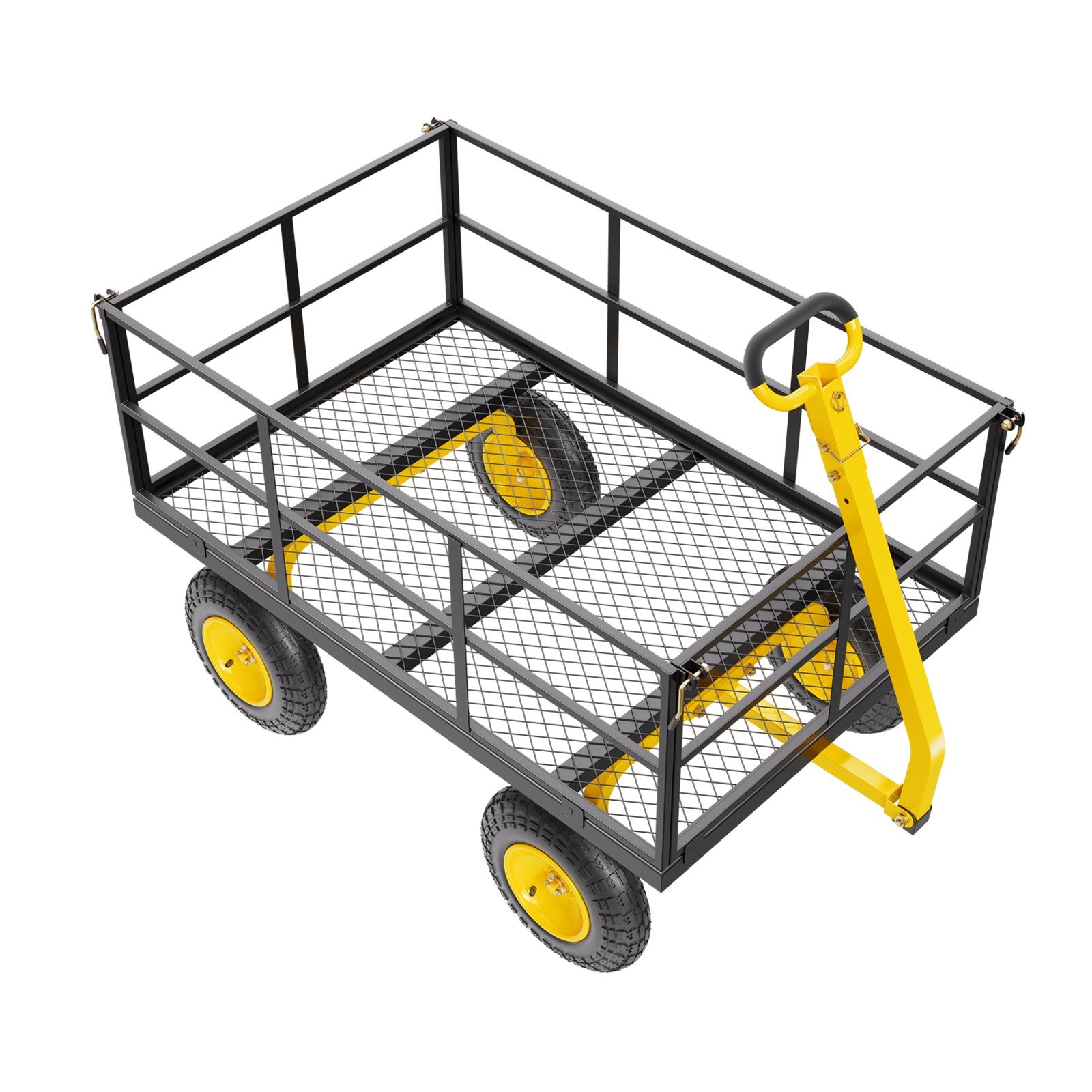 VEVOR 1400 Lbs Steel Garden Cart, Heavy Duty Pullable Garden Wagon Yard Cart, 2 in 1 Outdoor Metal Utility Wagon Yard Trailer with 13" All Terrain Tires, Mesh Removable Sides and 180°Rotating Handle 10