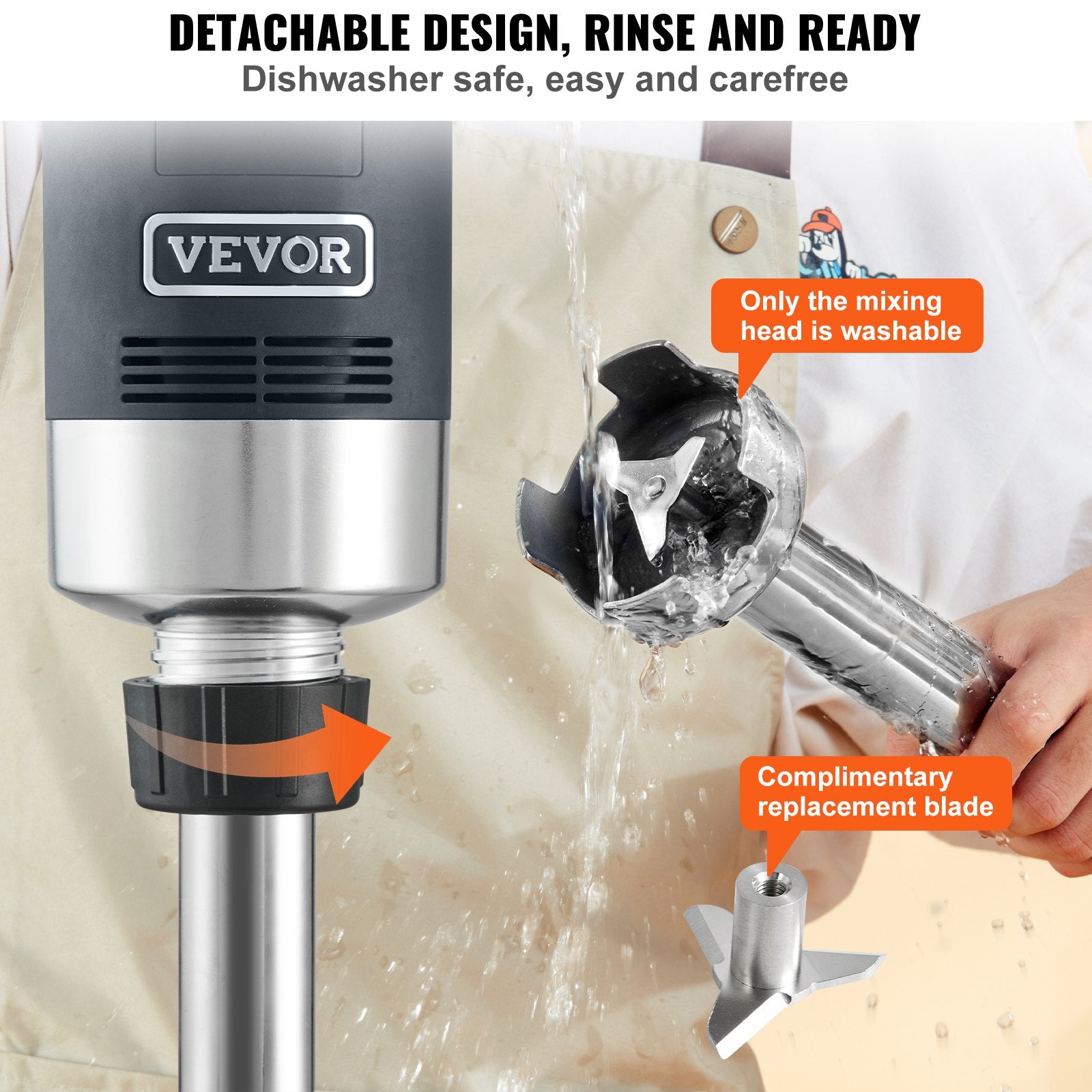 VEVOR Professional Stick Blender, 500W Powerful Handheld Mixer, Adjustable Speed with Stainless Steel Blade, Versatile Hand Mixer for Soups, Smoothies, Purees, and Baby Food 3