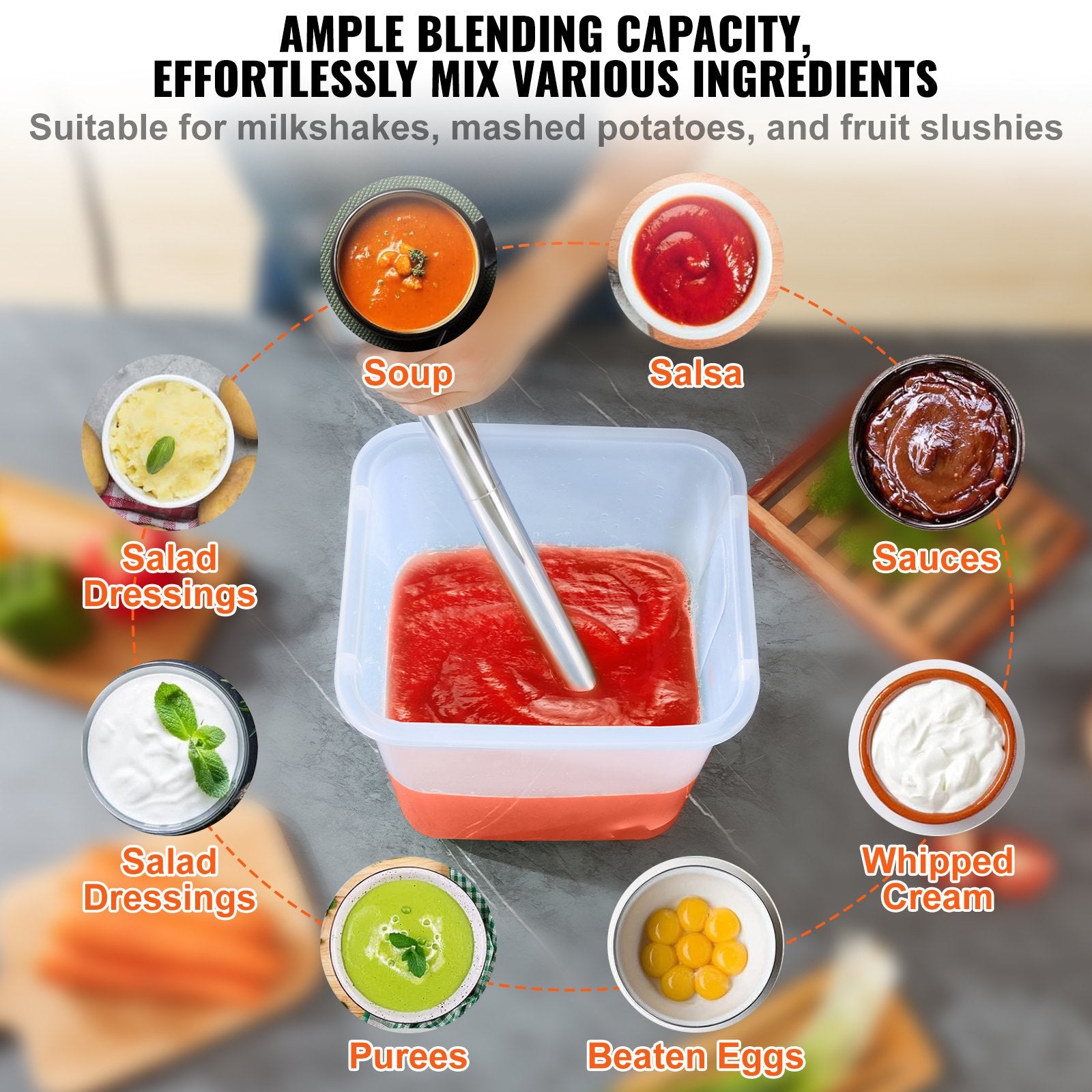 VEVOR Professional Stick Blender, 500W Powerful Handheld Mixer, Adjustable Speed with Stainless Steel Blade, Versatile Hand Mixer for Soups, Smoothies, Purees, and Baby Food 5