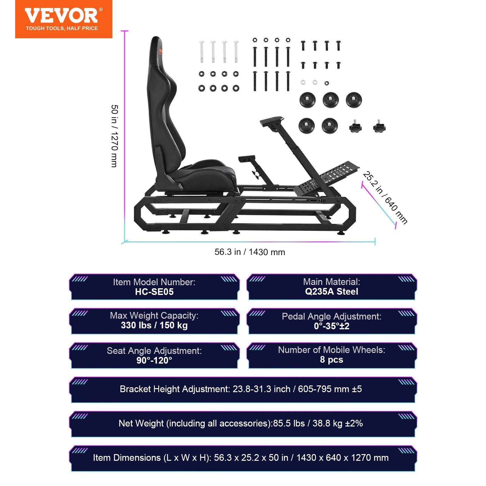 VEVOR Heavy Duty Racing Wheel Stand for Logitech G923/G920/G29 Max330LBS Compact 7