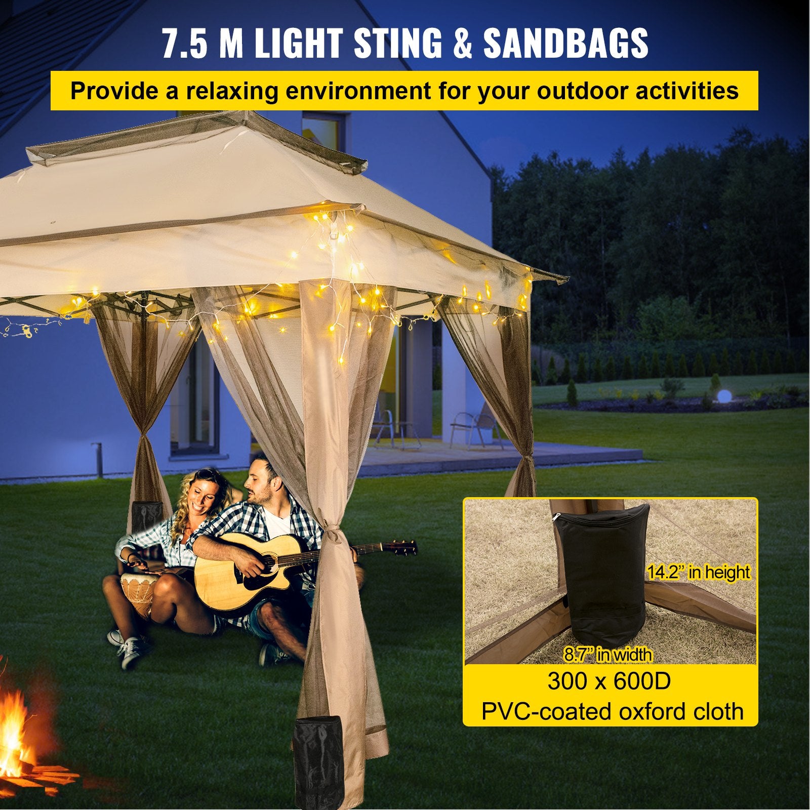 VEVOR Outdoor Canopy Gazebo Tent, Portable Canopy Shelter with 11\'x11\' Large Shade Space for Party, Backyard, Patio Lawn and Garden, 4 Sandbags, Carrying Bag and Netting Included, Brown 5