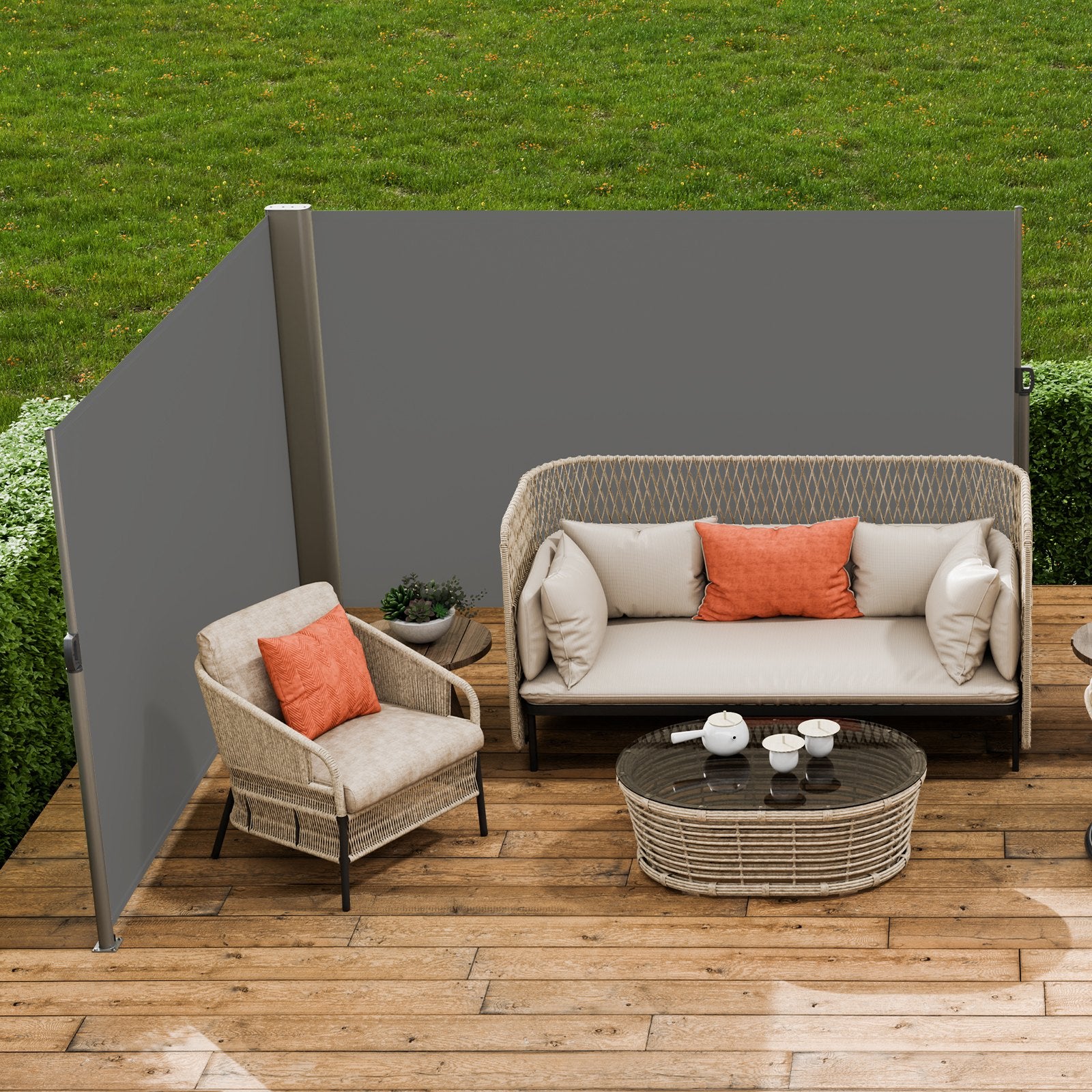 VEVOR Retractable Side Awning, 180X600cm Aluminum Outdoor Privacy Screen, 280g Polyester Water-proof Retractable Patio Screen, UV 30+ Room Divider Wind Screen for Patio, Backyard, Balcony, Gray 8