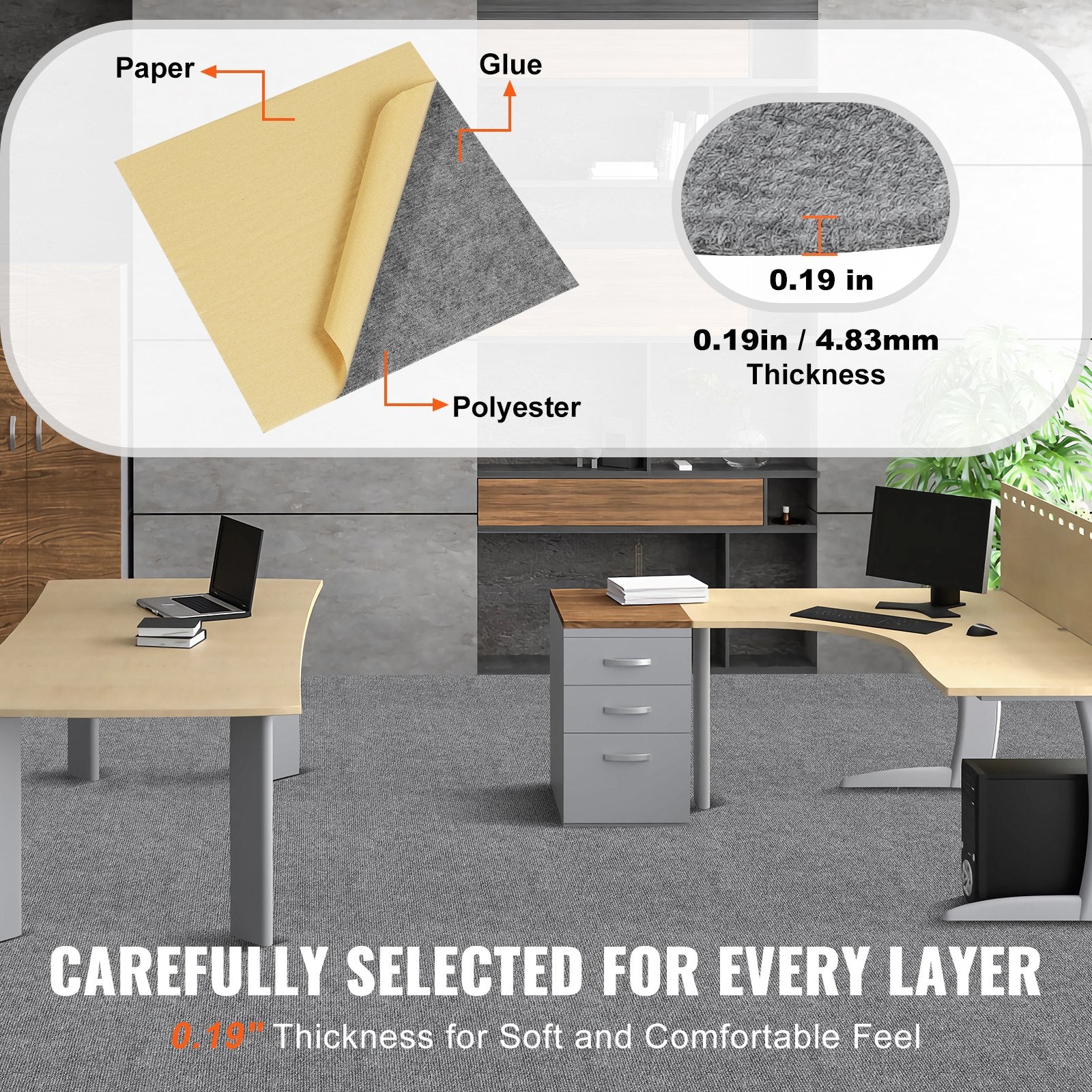 VEVOR Carpet Tiles Peel and Stick, Squares Self Adhesive Carpet Floor Tile, Soft Padded Carpet Tiles, Easy Install DIY for Bedroom Living Room Indoor Outdoor (12 Tiles, Light Gray) 3