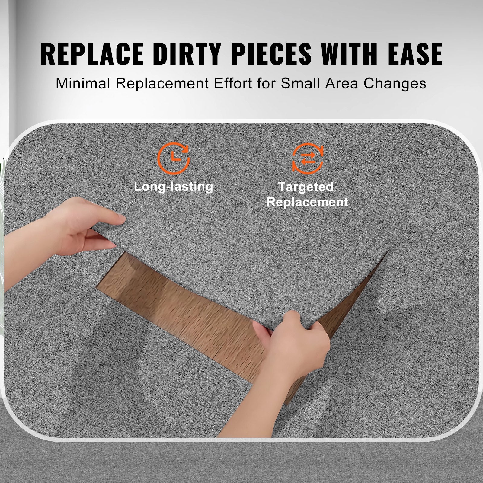 VEVOR Carpet Tiles Peel and Stick, Squares Self Adhesive Carpet Floor Tile, Soft Padded Carpet Tiles, Easy Install DIY for Bedroom Living Room Indoor Outdoor (12 Tiles, Light Gray) 5