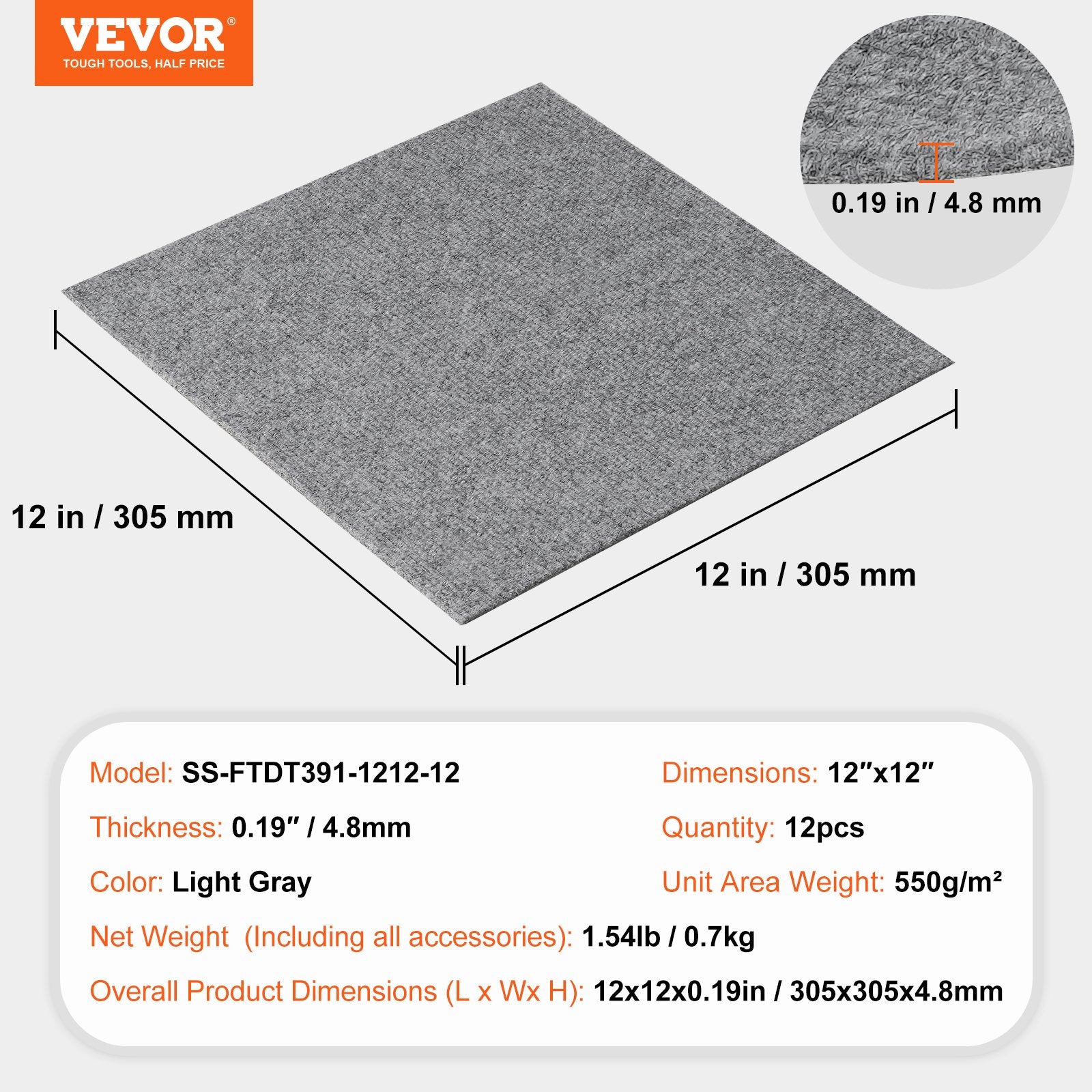 VEVOR Carpet Tiles Peel and Stick, Squares Self Adhesive Carpet Floor Tile, Soft Padded Carpet Tiles, Easy Install DIY for Bedroom Living Room Indoor Outdoor (12 Tiles, Light Gray) 6