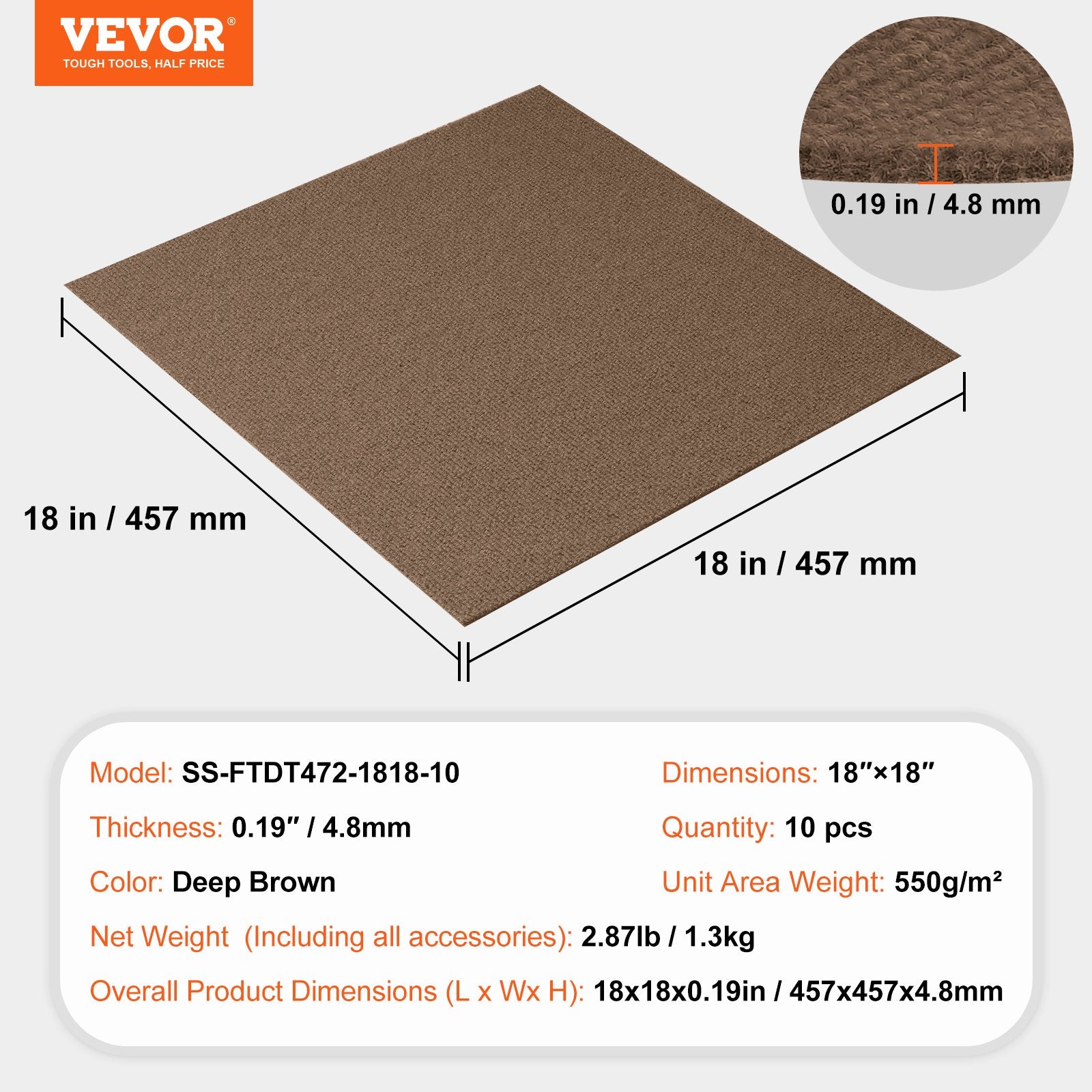 VEVOR Carpet Tiles Peel and Stick, Squares Self Adhesive Carpet Floor Tile, Soft Padded Carpet Tiles, Easy Install DIY for Bedroom Living Room Indoor Outdoor (10 Tiles, Dark Brown) 7
