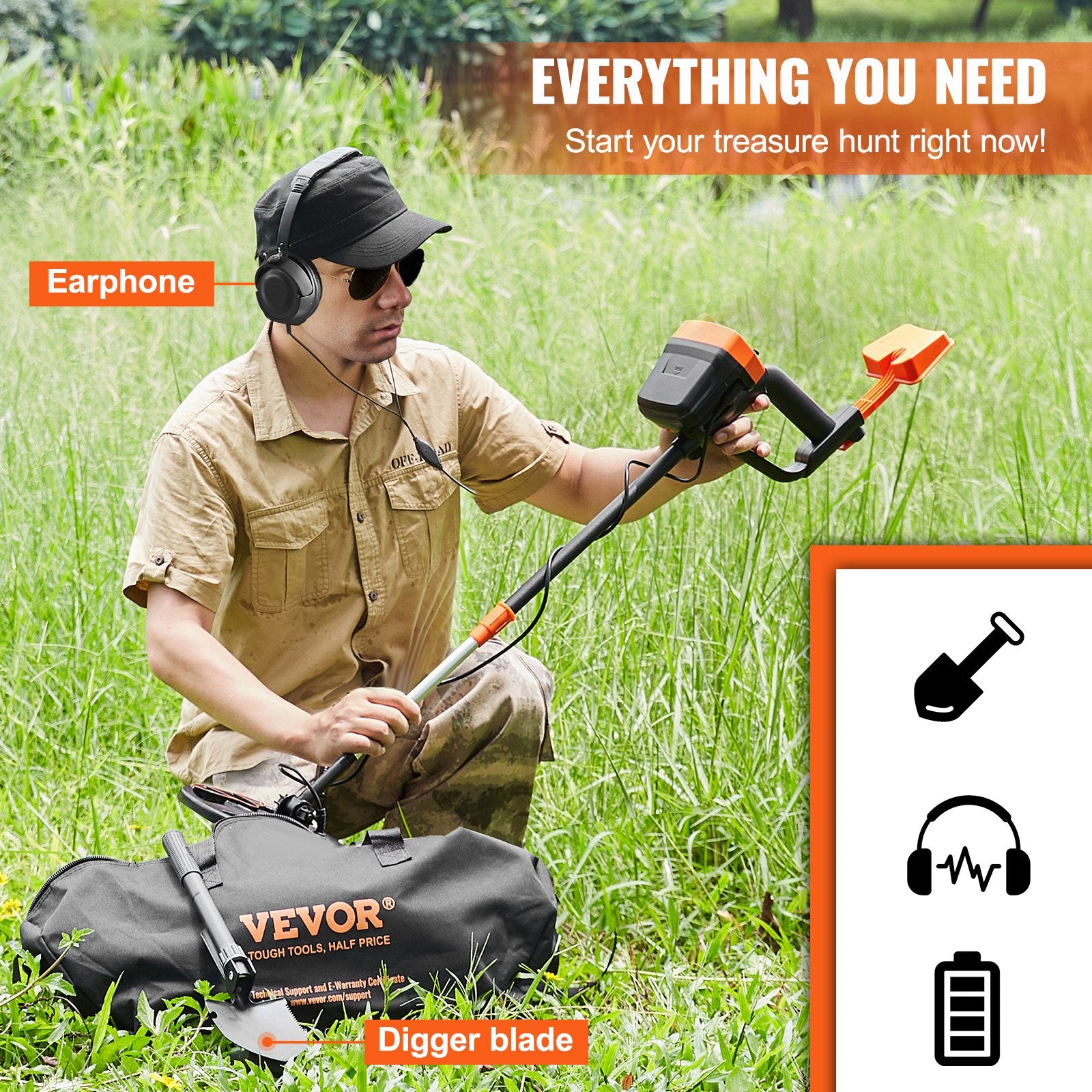 VEVOR Metal Detector for Adults & Kids, 8", Professional Adjustable Higher Accuracy Gold Detector, IP68 Waterproof Coil with LCD Display Advanced DSP Chip, for Detecting Gold Coin Treasure Hunting 6
