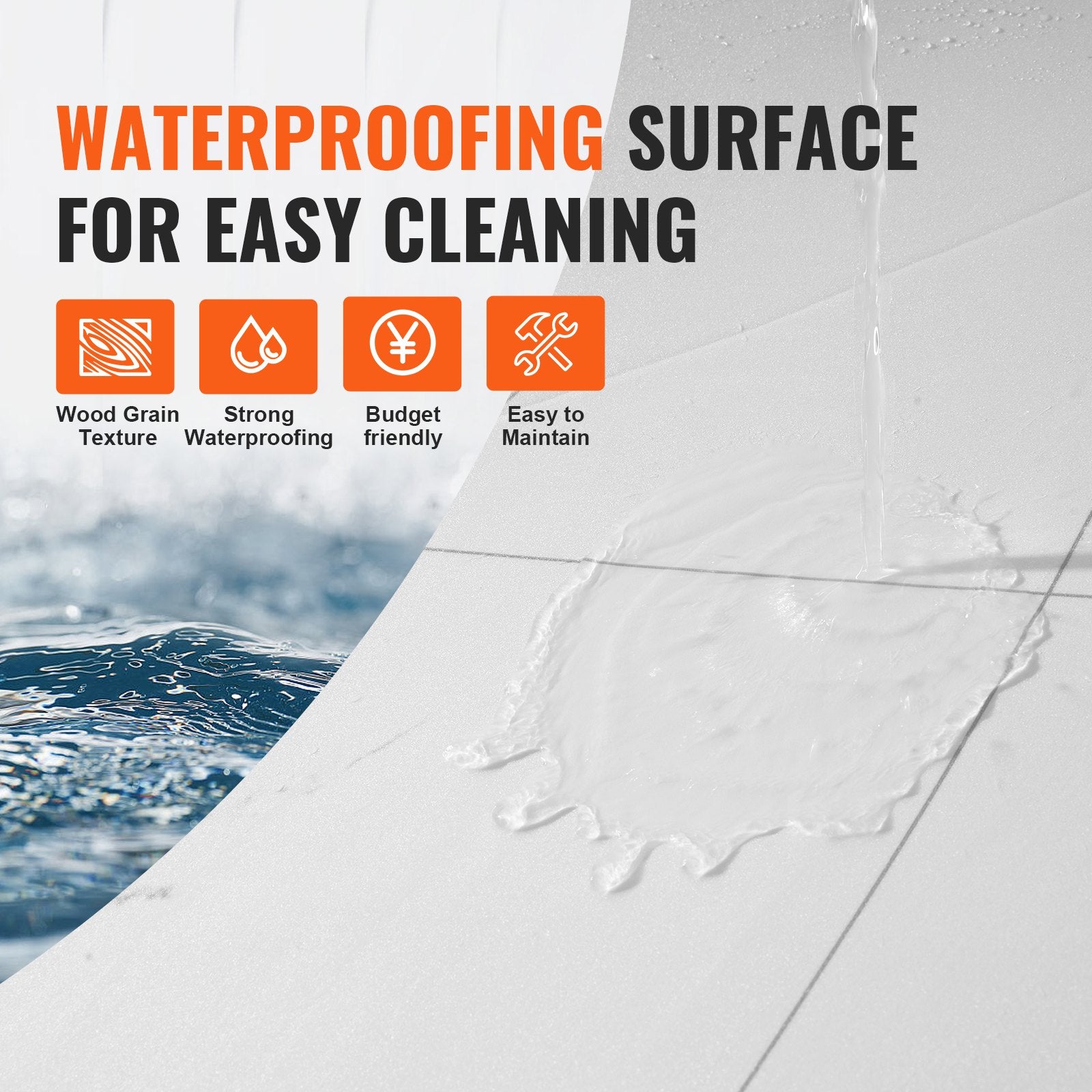 VEVOR Self Adhesive Vinyl Floor Tiles 390 x 23.6 inch, 1.5mm Thick Peel & Stick, White Marble Texture DIY Flooring for Kitchen, Dining Room, Bedrooms & Bathrooms, Easy for Home Decor 4