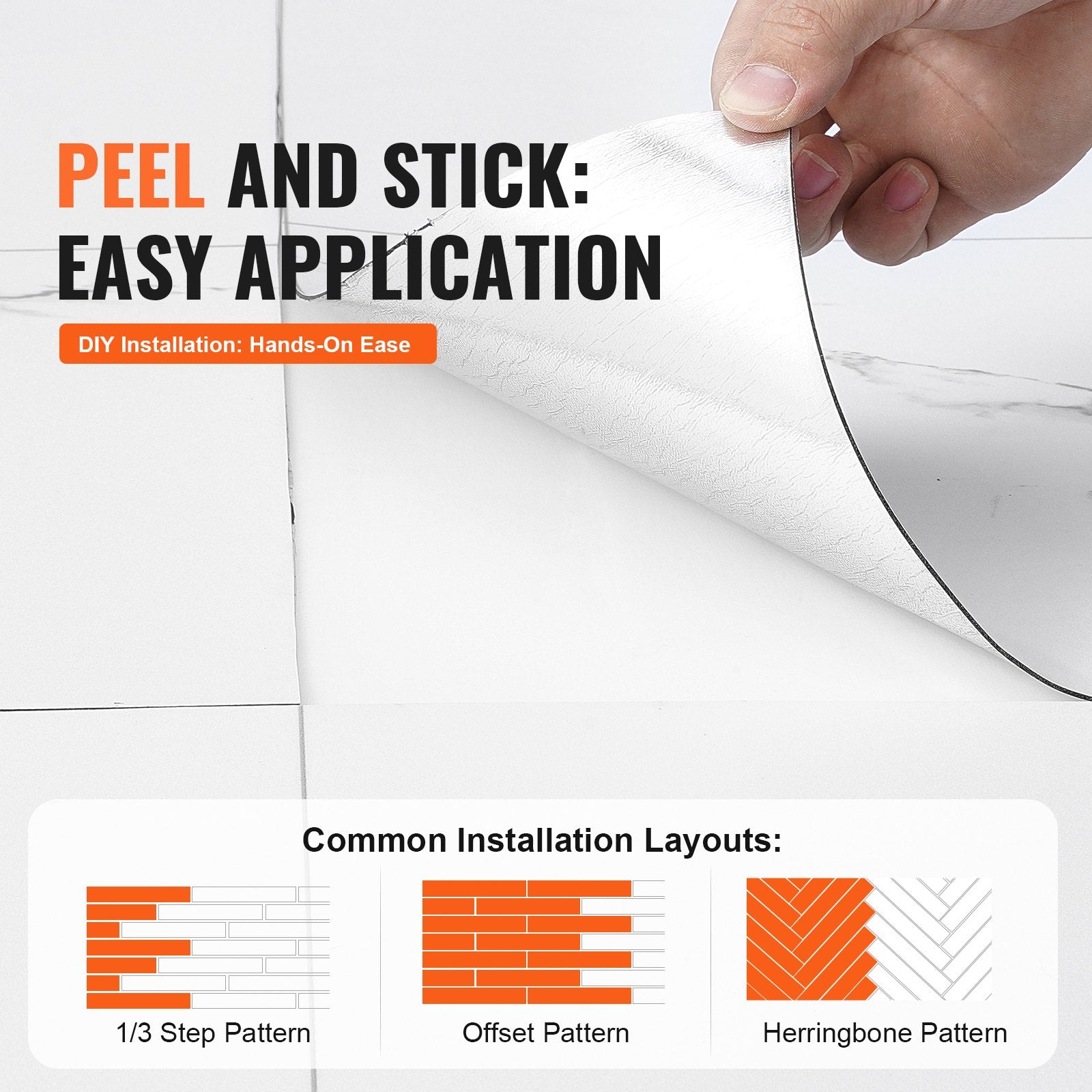 VEVOR Self Adhesive Vinyl Floor Tiles 390 x 23.6 inch, 1.5mm Thick Peel & Stick, White Marble Texture DIY Flooring for Kitchen, Dining Room, Bedrooms & Bathrooms, Easy for Home Decor 5