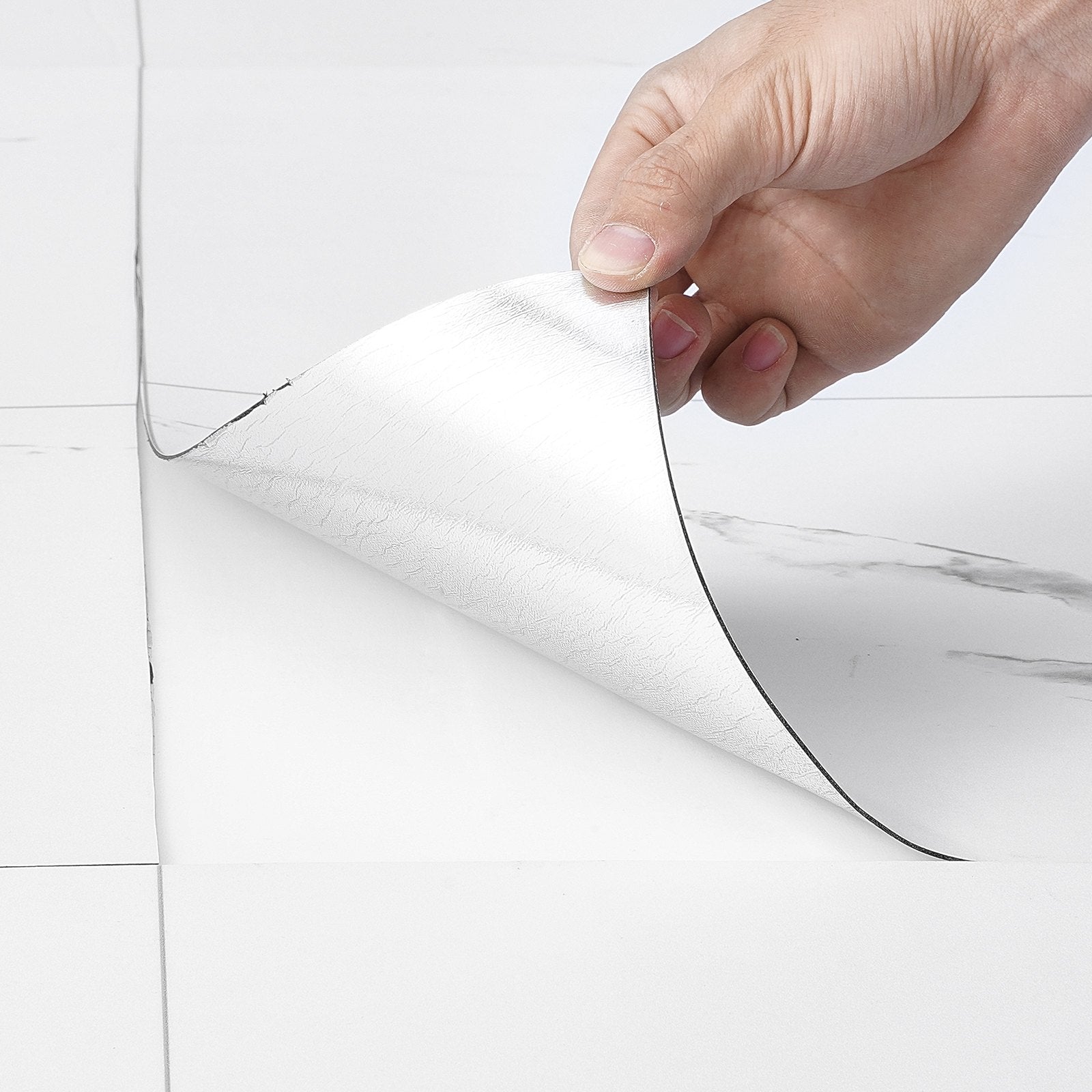 VEVOR Self Adhesive Vinyl Floor Tiles 390 x 23.6 inch, 1.5mm Thick Peel & Stick, White Marble Texture DIY Flooring for Kitchen, Dining Room, Bedrooms & Bathrooms, Easy for Home Decor 10