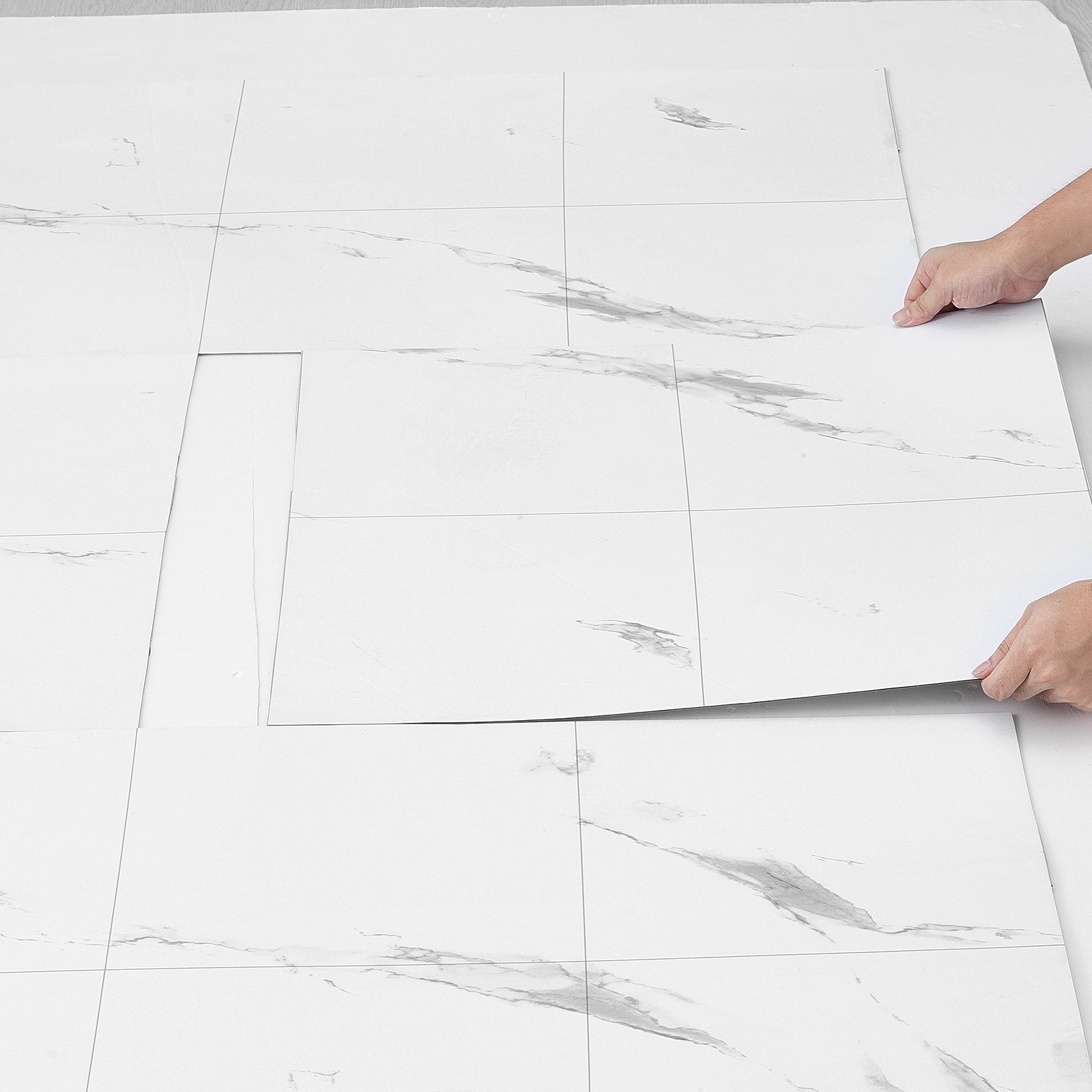 VEVOR Self Adhesive Vinyl Floor Tiles 390 x 23.6 inch, 1.5mm Thick Peel & Stick, White Marble Texture DIY Flooring for Kitchen, Dining Room, Bedrooms & Bathrooms, Easy for Home Decor 11