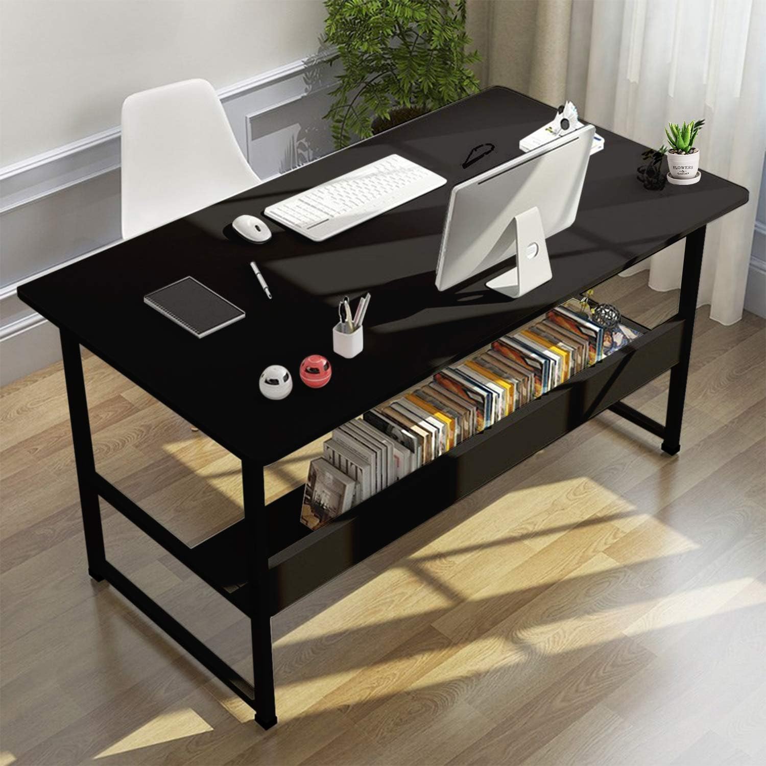 Computer Desk Table Study Table With Shelf - Black 5