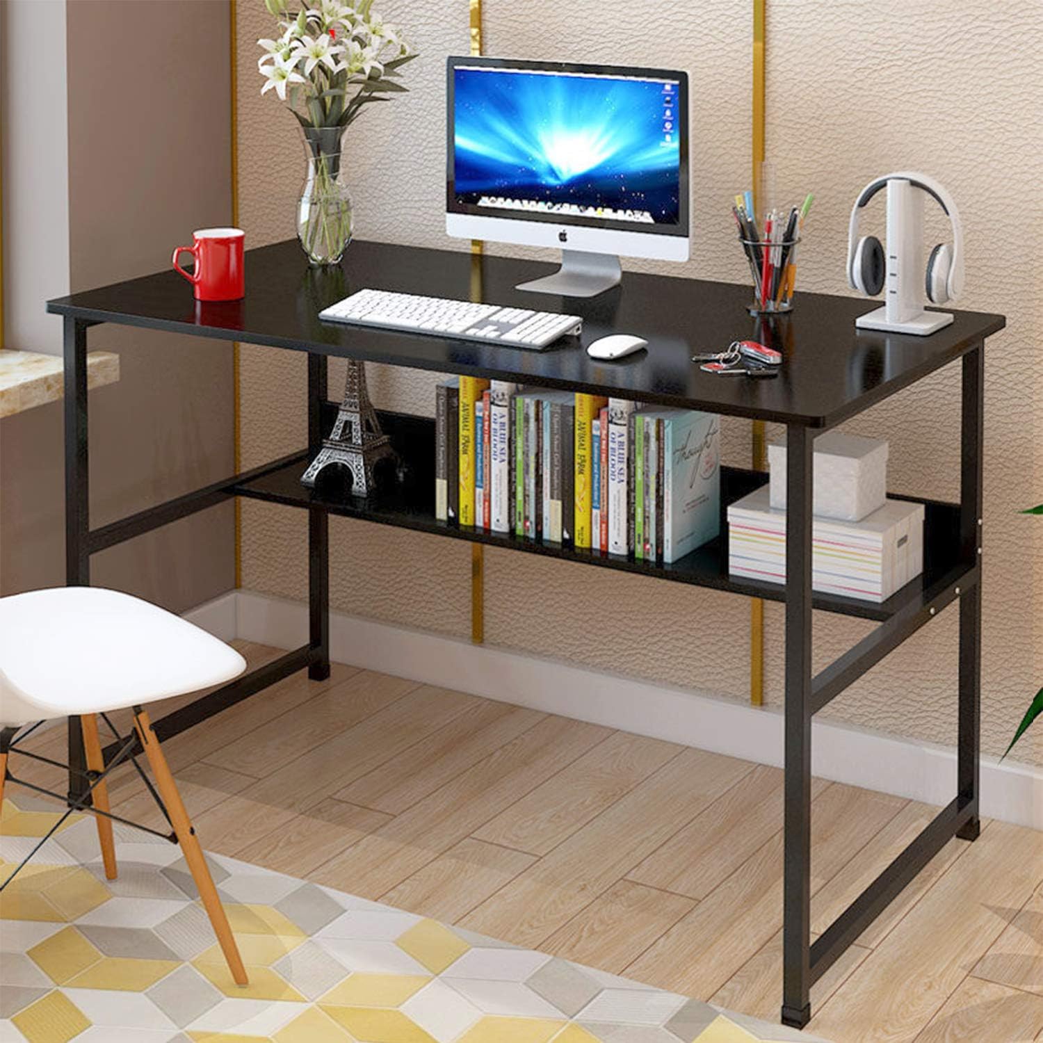 Computer Desk Table Study Table With Shelf - Black 6