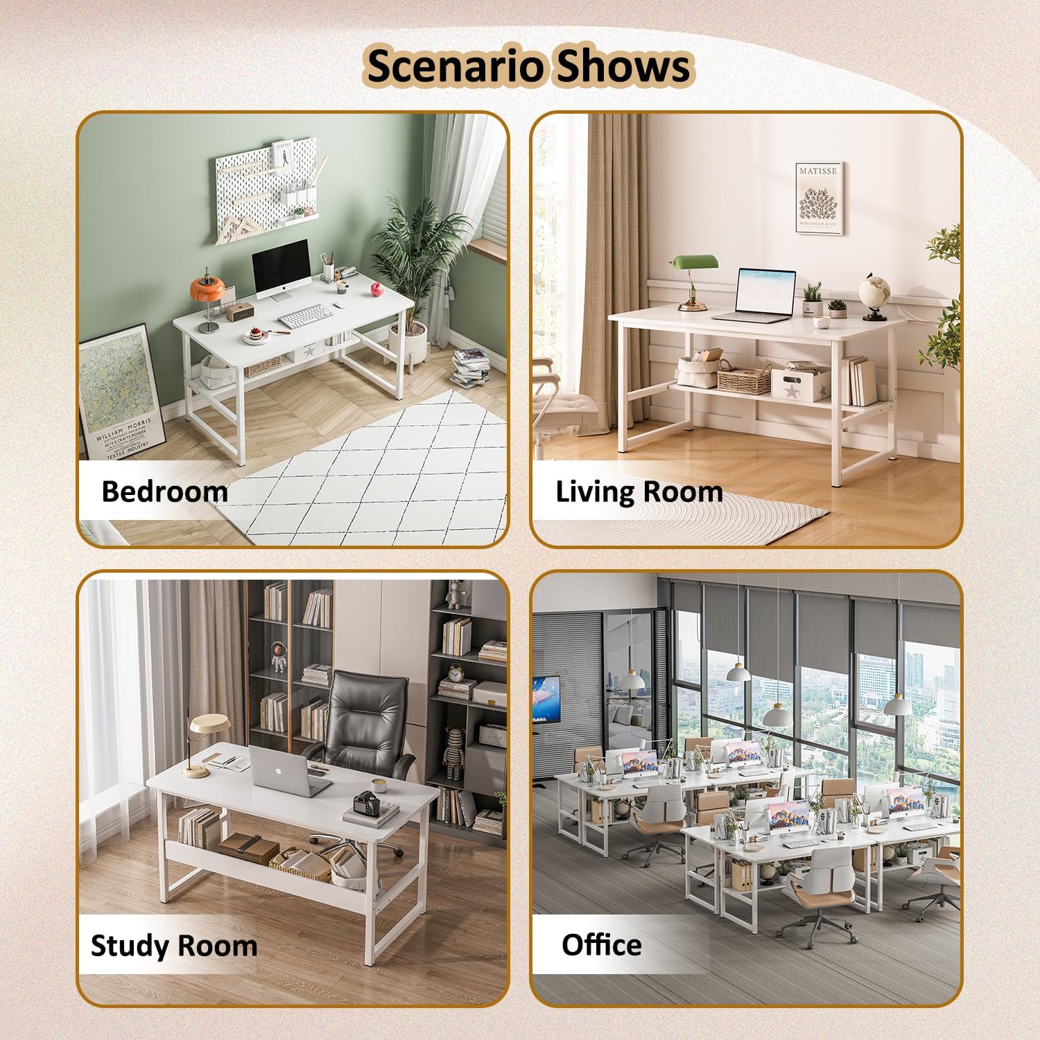 Computer Desk Table Study Table With Shelf - White 5