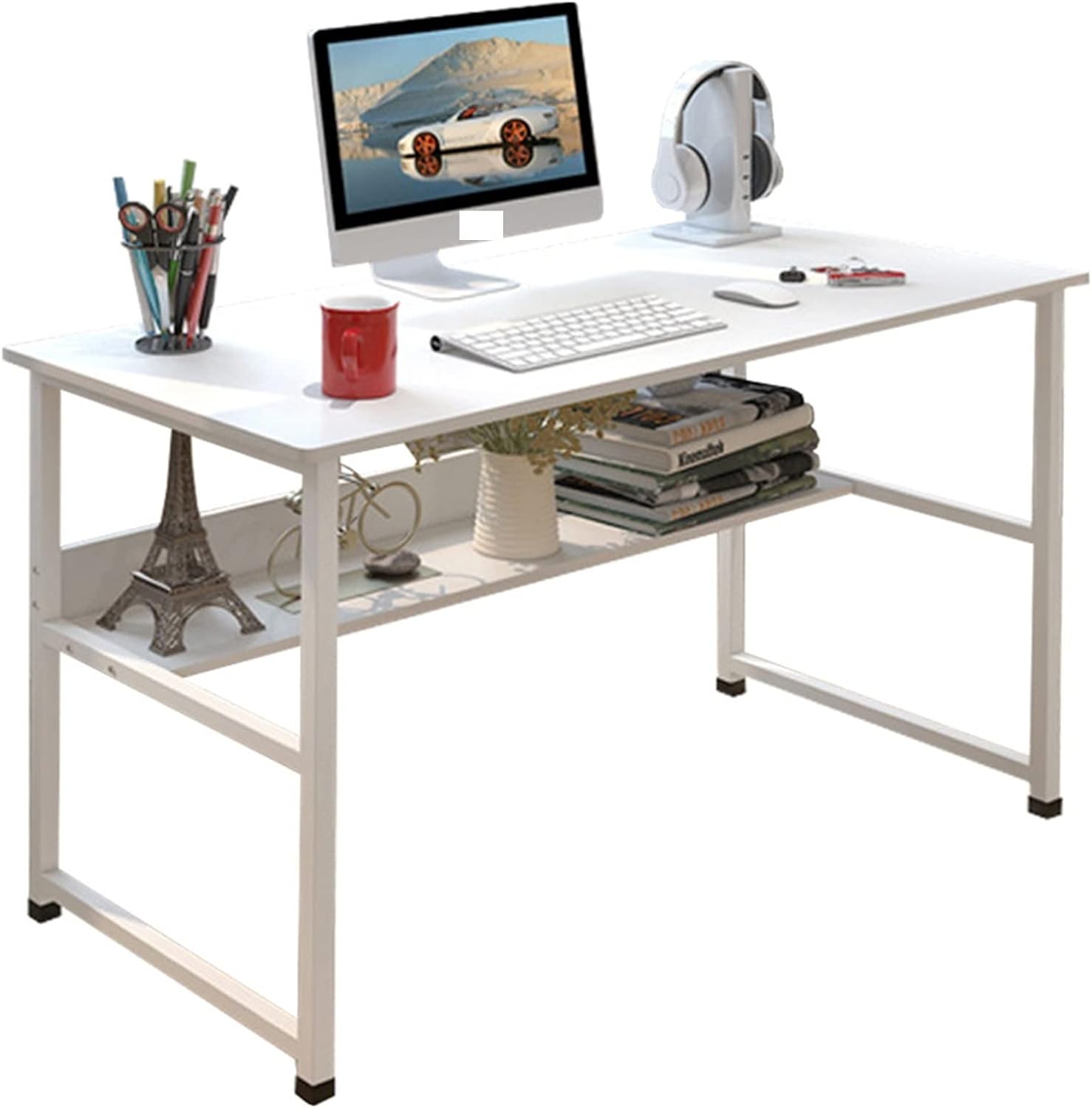 Computer Desk Table Study Table With Shelf - White 6