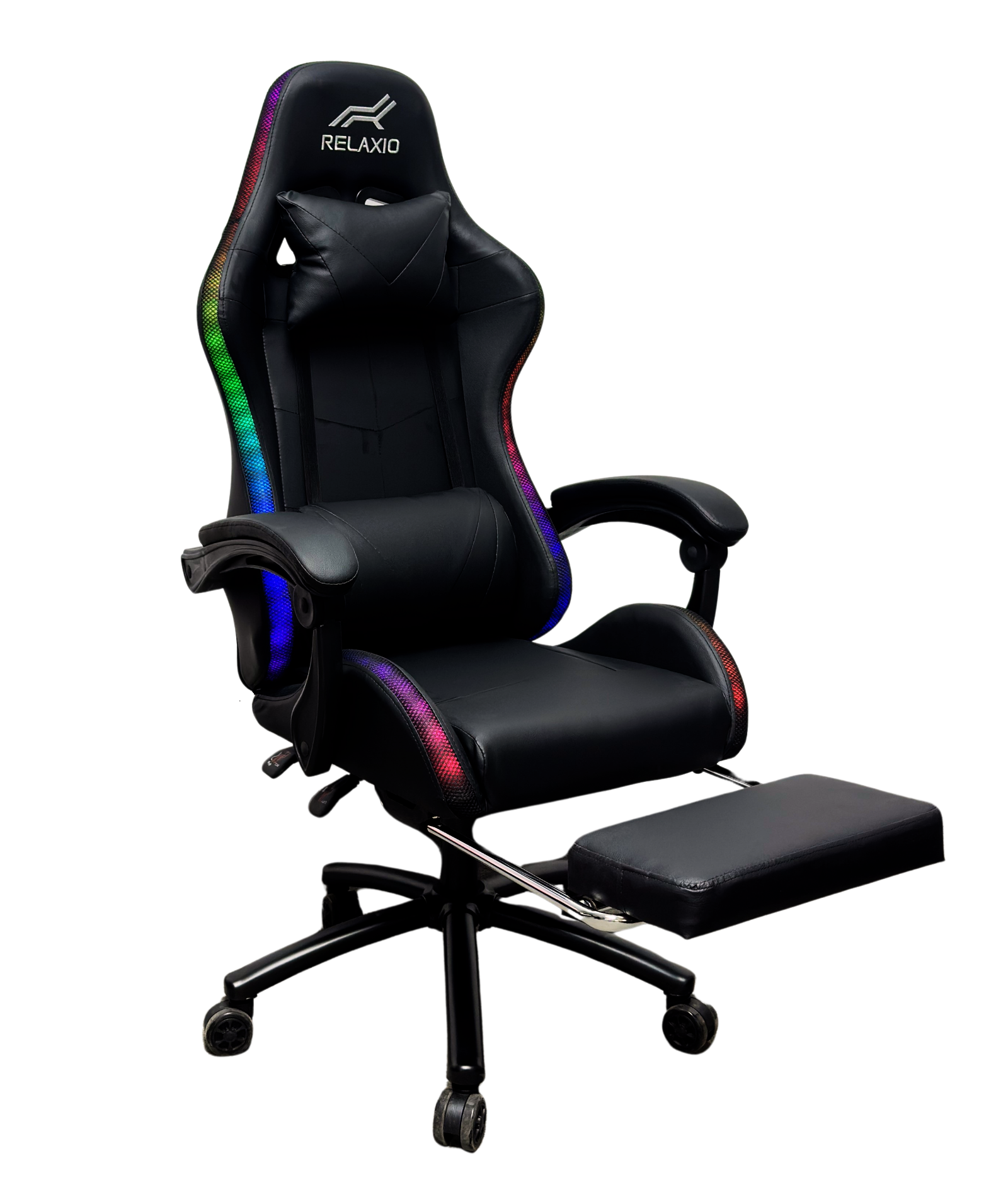 Gaming Chair With Headrest and Foot Rest LED Light - Pink White 7