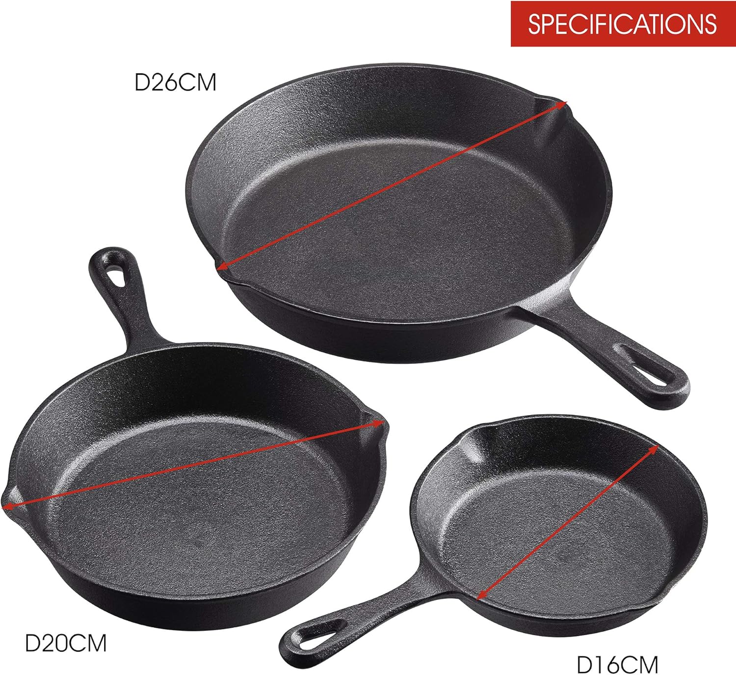 Cookware Sets Frying Cast Iron Pans Cast Iron Dish 16/20/26cm 3