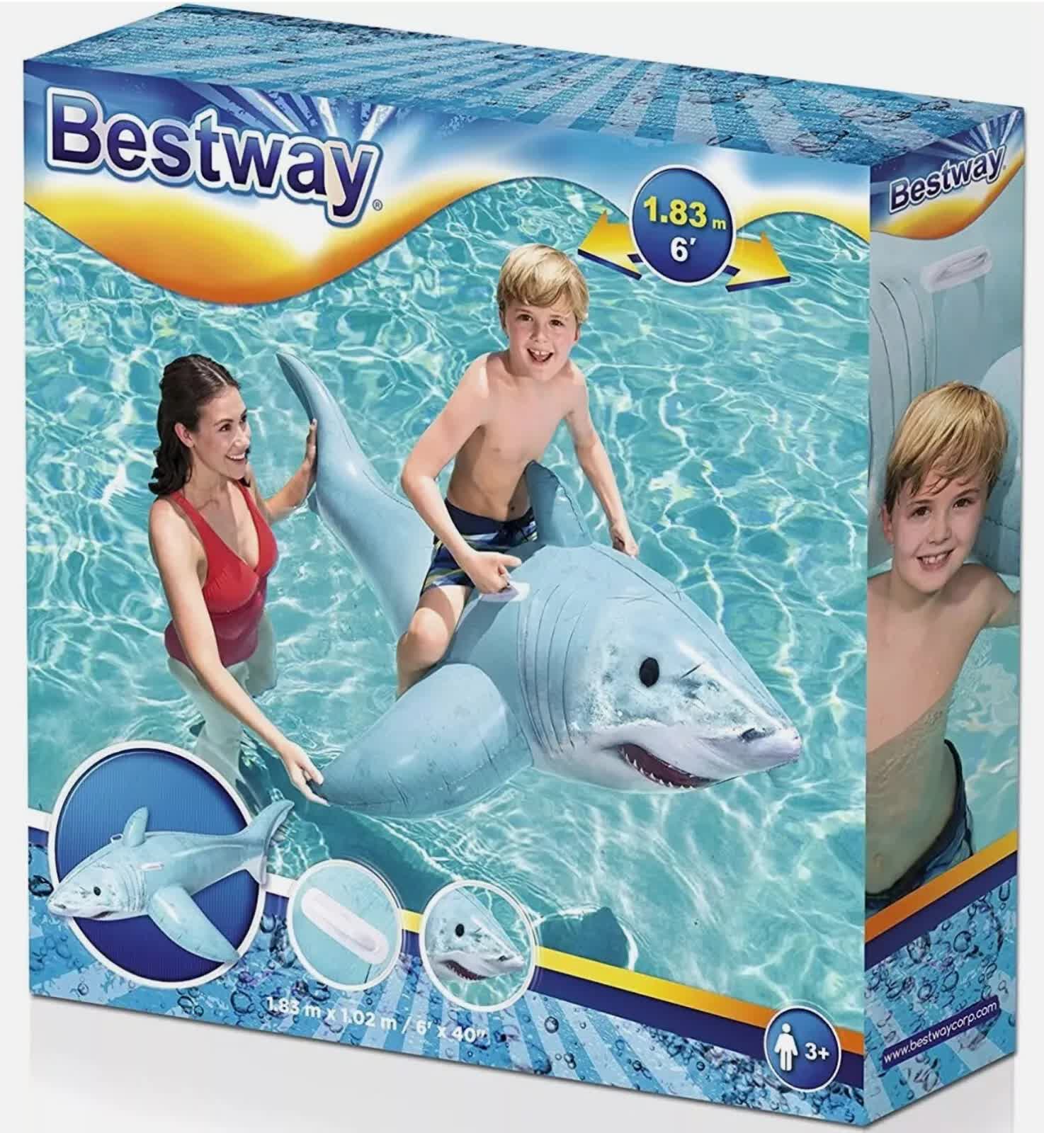 Bestway 1.83m x 1.02m Realistic Shark Pool Float Inflatable Rubber Ride on for Kids 3