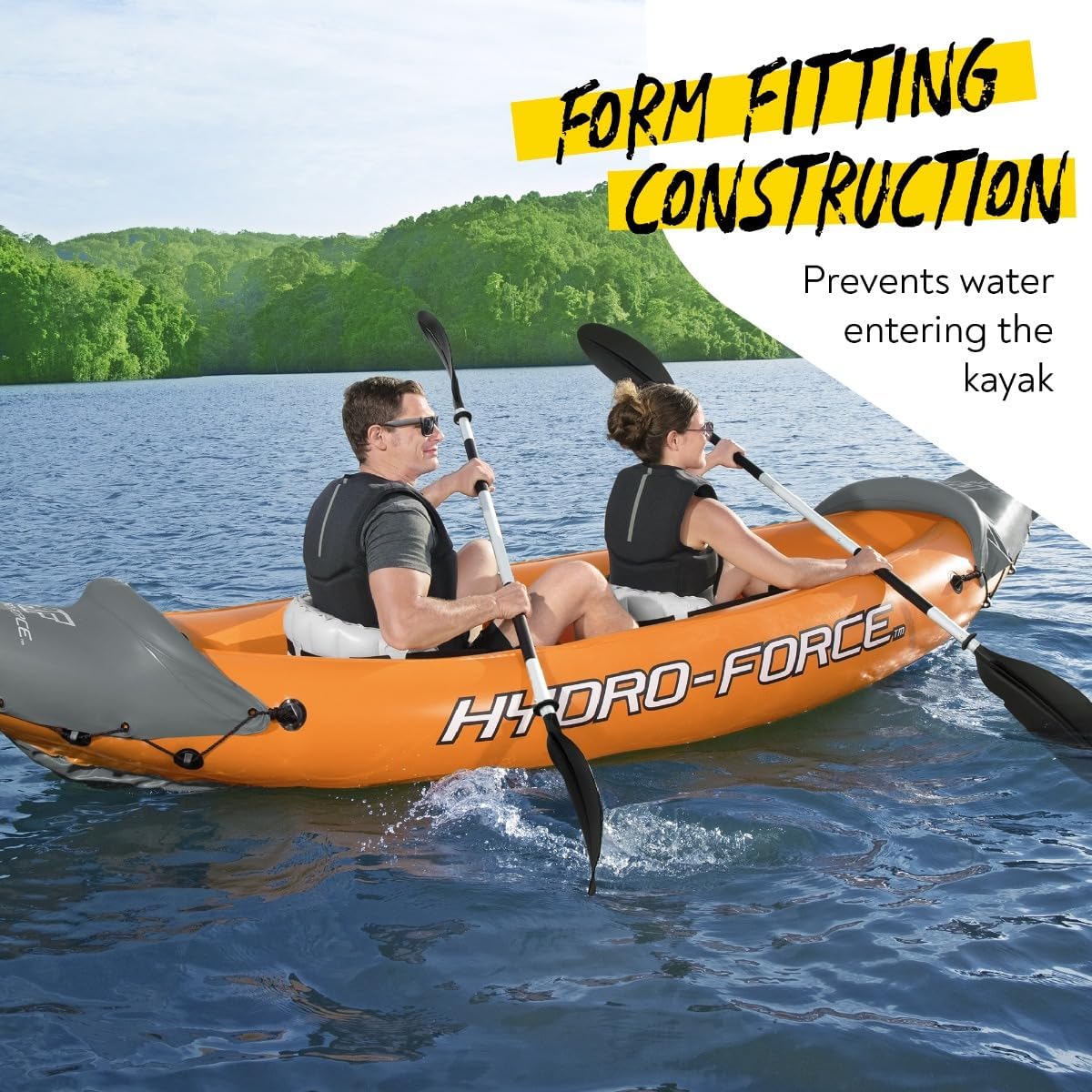 Bestway 3.21m x 1.00m Rapid X2 Kayak for 2 with Hand Pump, Paddles, Seats, Fins and Storage Bag Two Seater 3