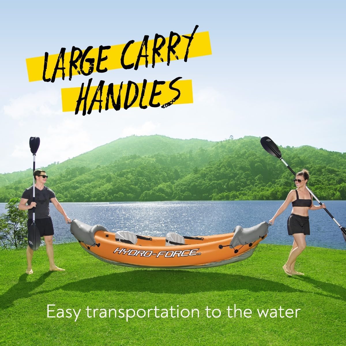 Bestway 3.21m x 1.00m Rapid X2 Kayak for 2 with Hand Pump, Paddles, Seats, Fins and Storage Bag Two Seater 4