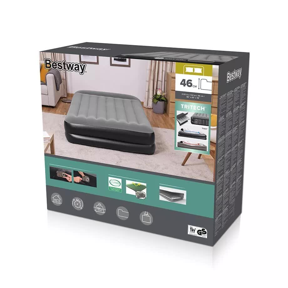 Bestway 2.03m x 1.52m x 46cm Tritech Air Mattress Queen Built-in AC pump 4