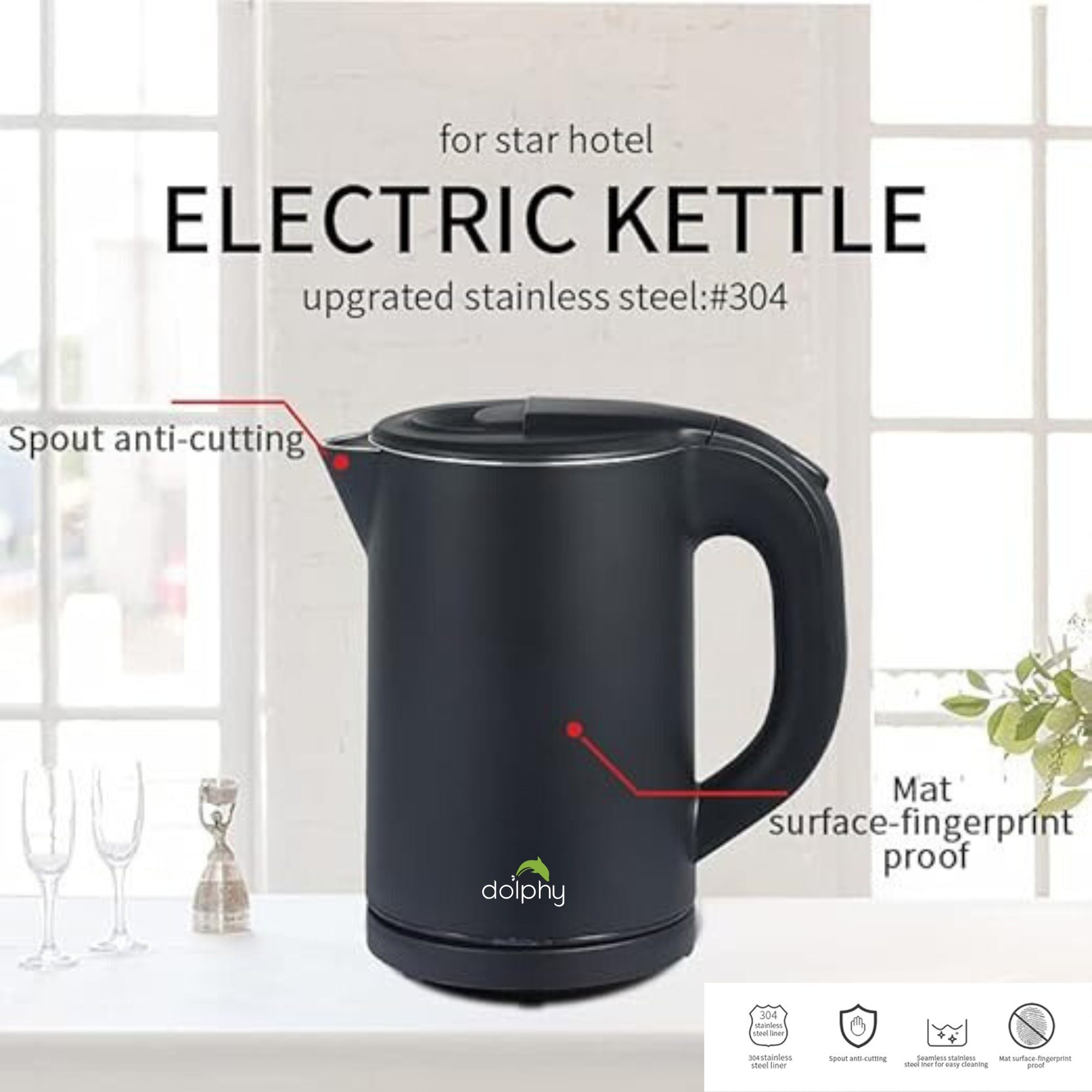 0.8L Stainless Steel Electric Kettle Black 9