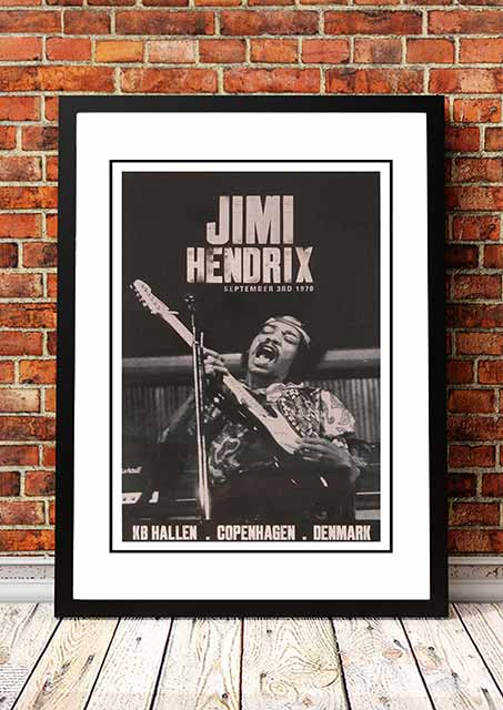 Jimi Hendrix 'KB Hallen' Copenhagen, Denmark Poster 1970 - Framed A3